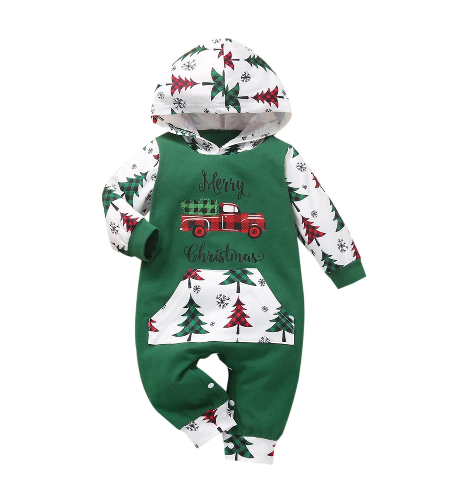 Loalirando Baby Christmas Romper Jumpsuit | My First Xmas Outfit 3-6 Months Green | Tree & Truck Design - Buy Online on SooperMarket.com