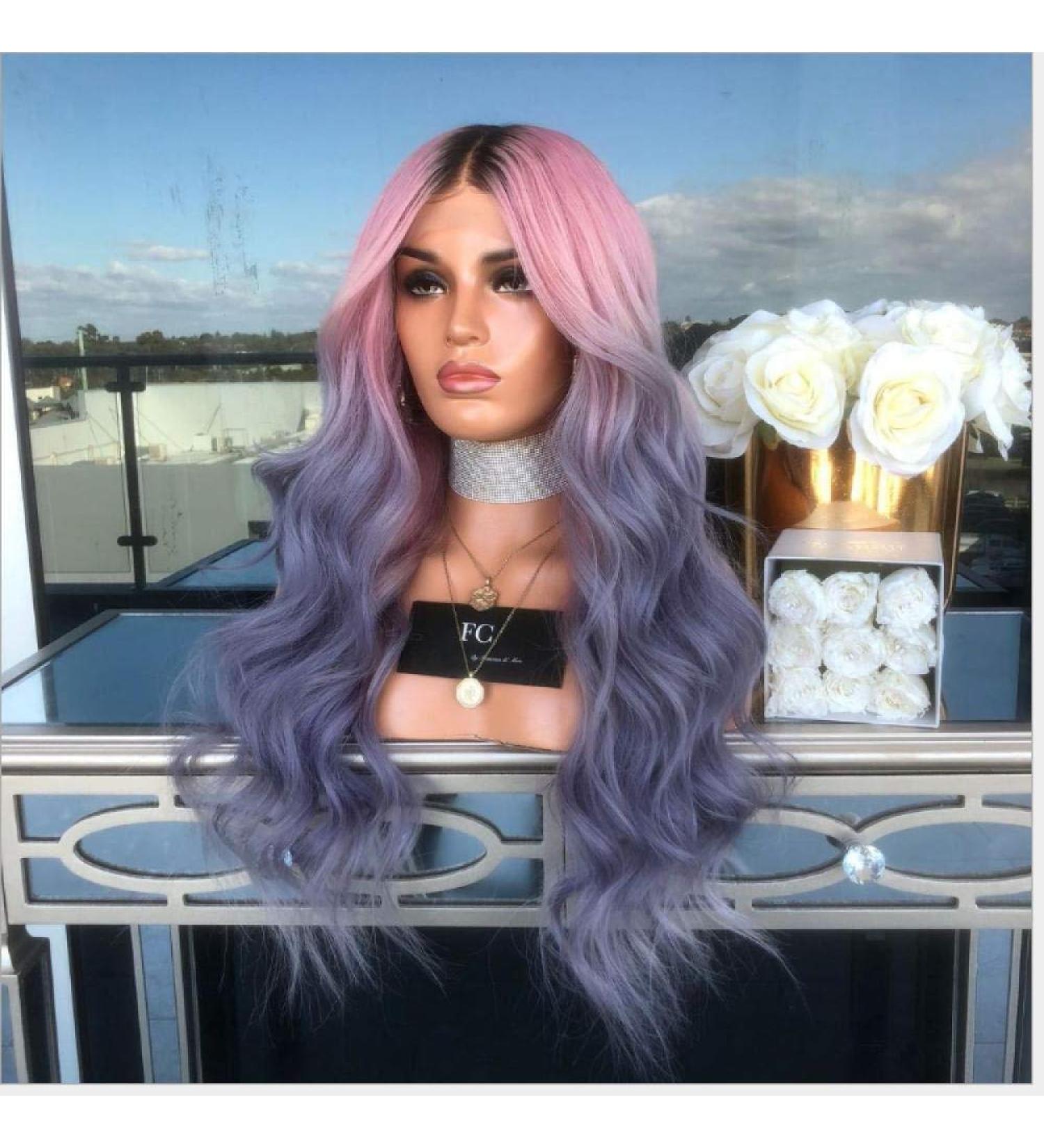 BGHJUE Gradient Purple Long Curly Lace Front Wig - Human Hair for Black Women | Pre Plucked Brazilian Remy Hair - Buy Online on SooperMarket.com