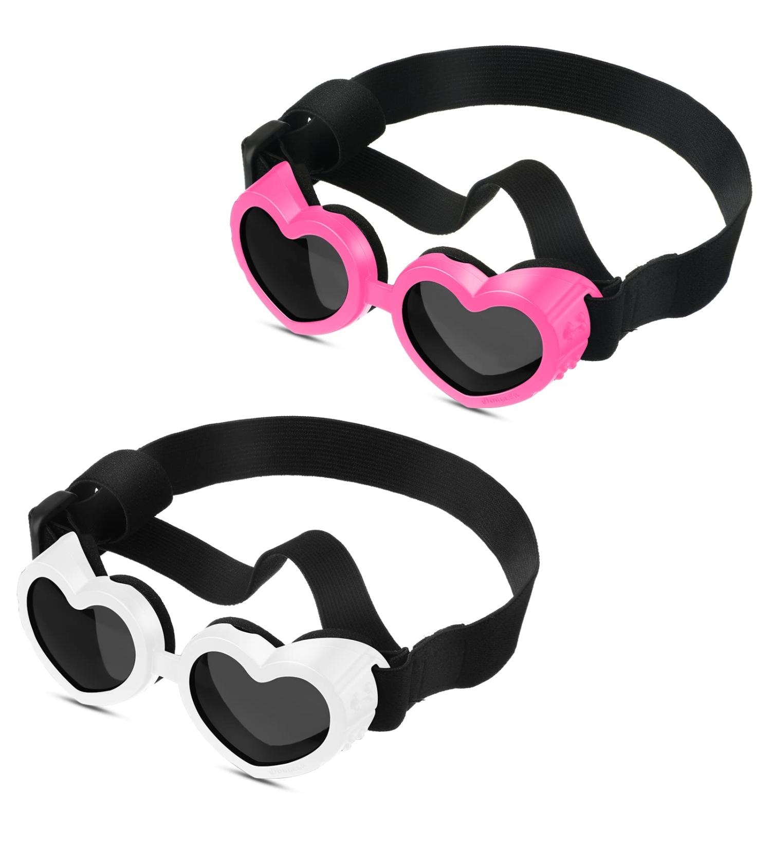 2 Pcs Small Dog Sunglasses UV Protection Heart Goggles for Dogs - Pink/White - Buy Online on SooperMarket.com