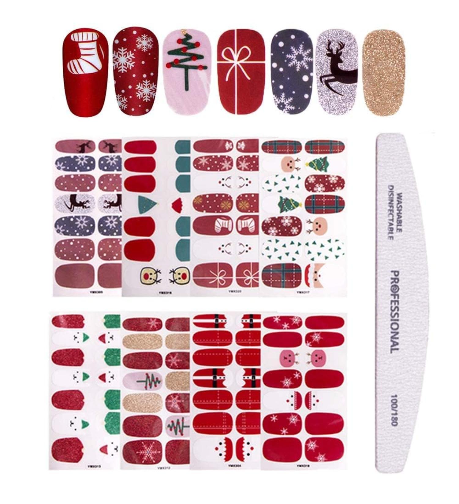 Kalolary 8 Leaves Nail Art with Nail File - Christmas Sticker Decals for Stunning Manicure | Self-Adhesive Fashion Decoration - Buy Online on SooperMarket.com