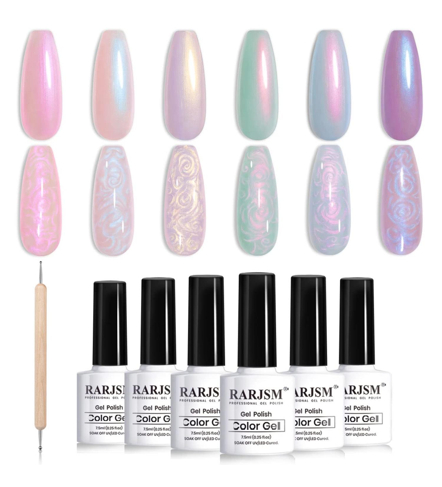 RARJSM Mermaid Pearl Gel Nail Polish - Glitter Pearlescent Shell, Soak Off LED UV Curing, DIY Manicure, Pink Beige/Blue Green/Purple Shimmer, Swirl Thread Effect - Mermaid Pearl Collection - Buy Online on SooperMarket.com