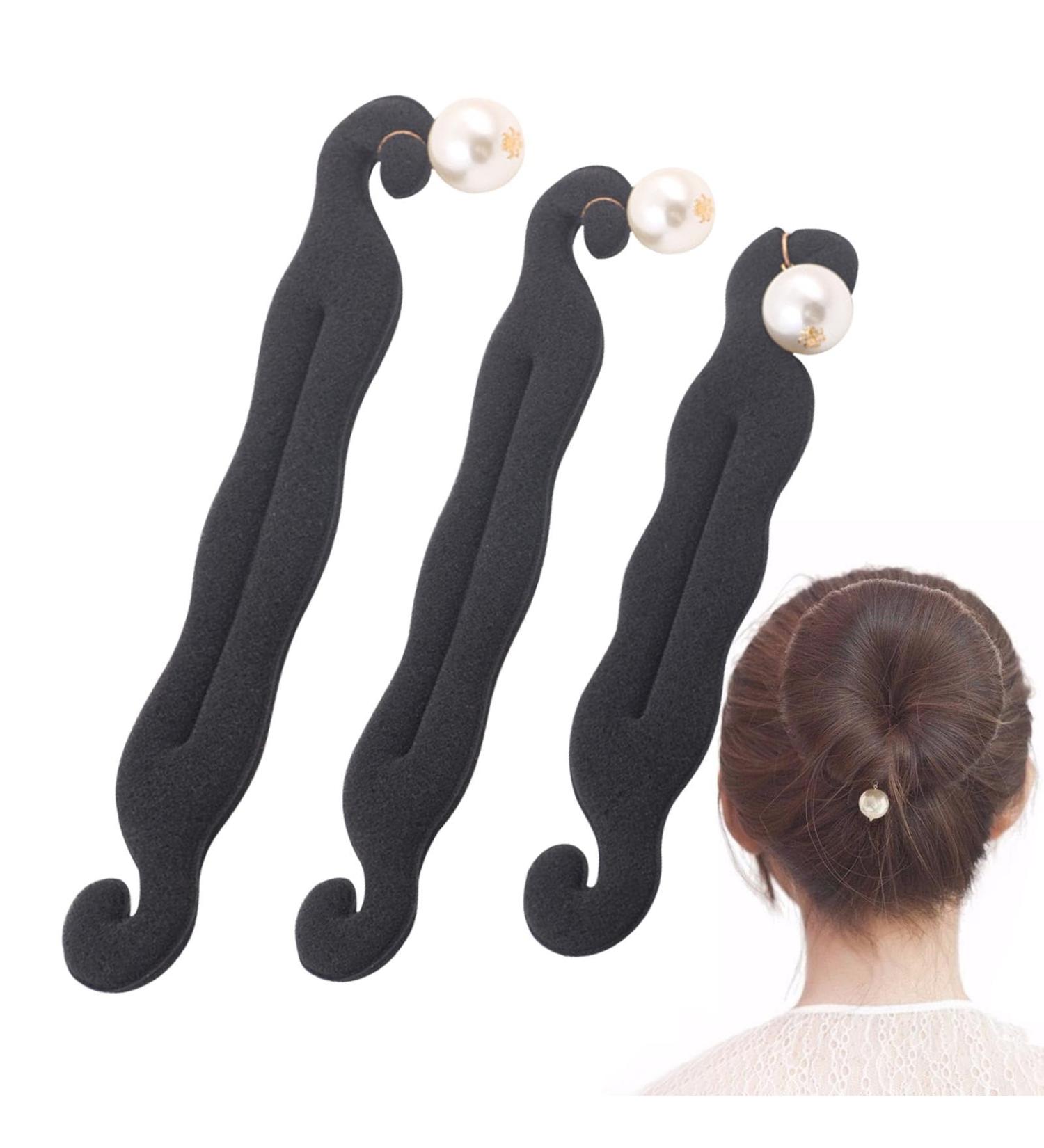 3pcs Pearl Hair Bun Maker for Women Lazy Hair Curler Bun Clips Flexible Foam Sponge Donut Maker for Making DIY Hair Styles Magic Hair Styling Tool Accessories(black) - Buy Online on SooperMarket.com