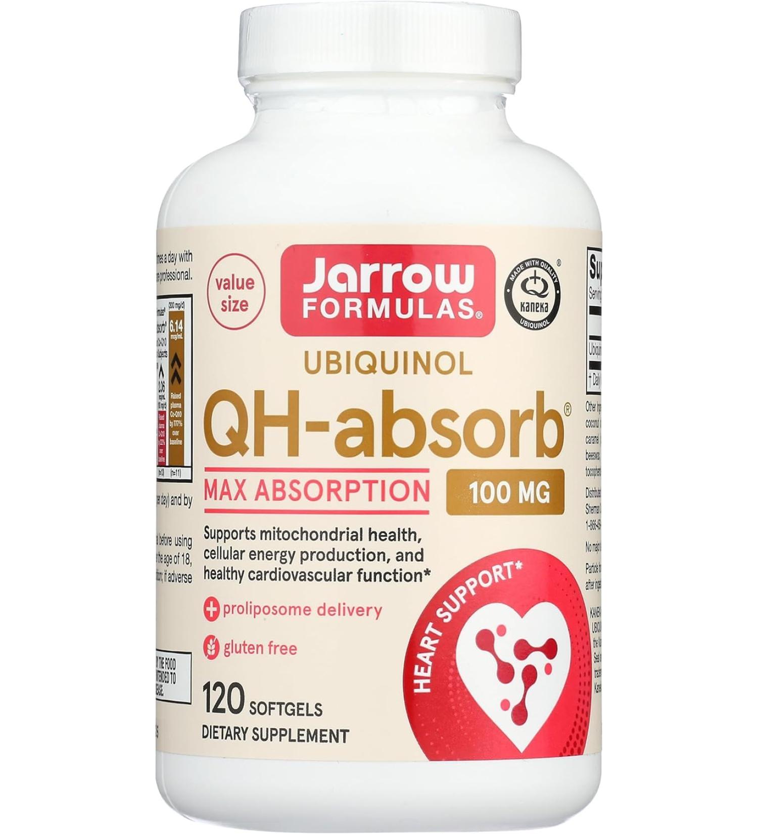 QH-Absorb 100 mg Max Absorption - CoQ10 Ubiquinol - Up to 120 Servings (Softgels) - Supports Mitochondrial Health Cellular Energy Production & Healthy Cardiovascular Function - Buy Online on SooperMarket.com