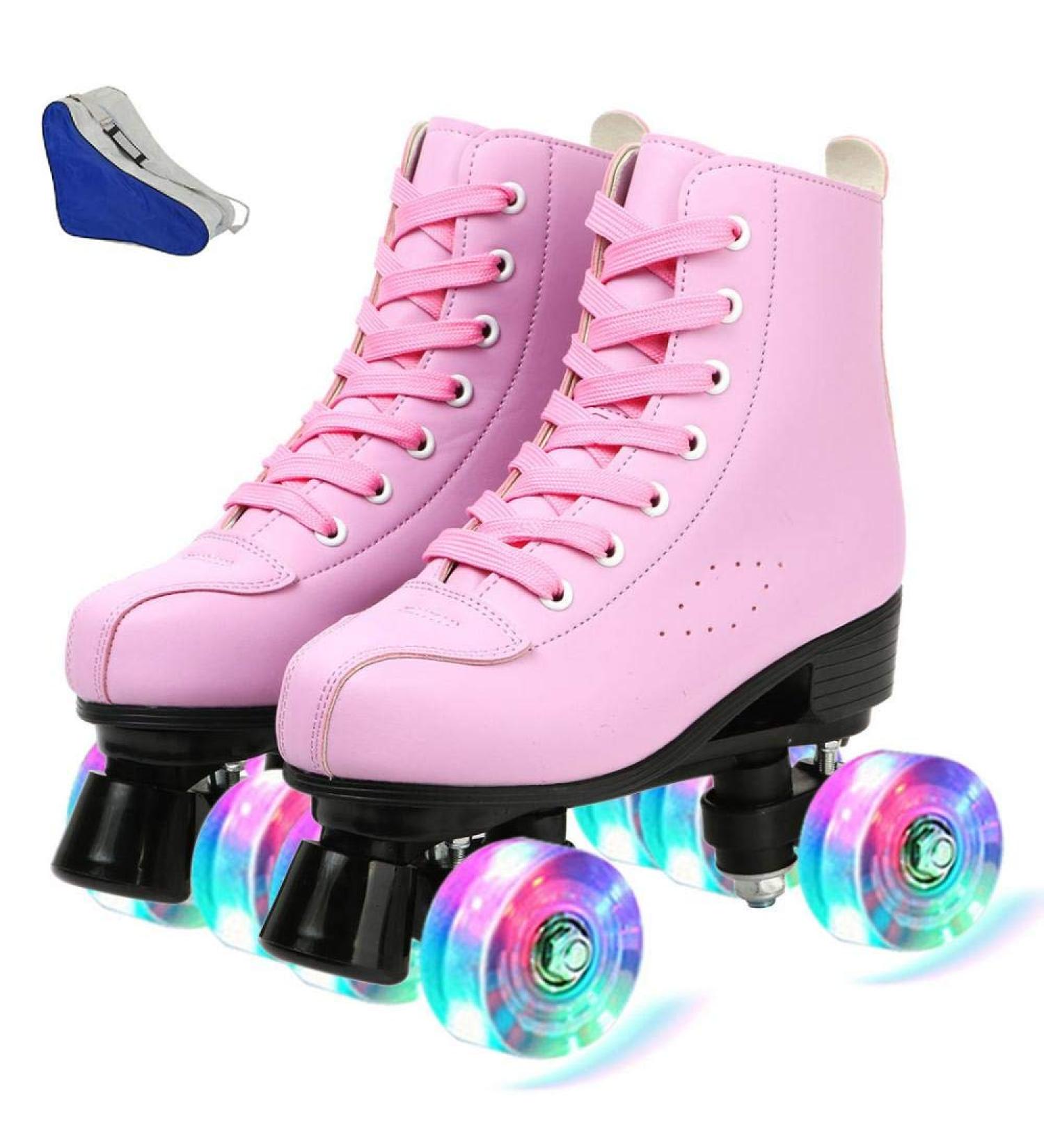 Women's High-top PU Leather Roller Skates - Pink Flash, Size 37 US 6 - Buy Online on SooperMarket.com