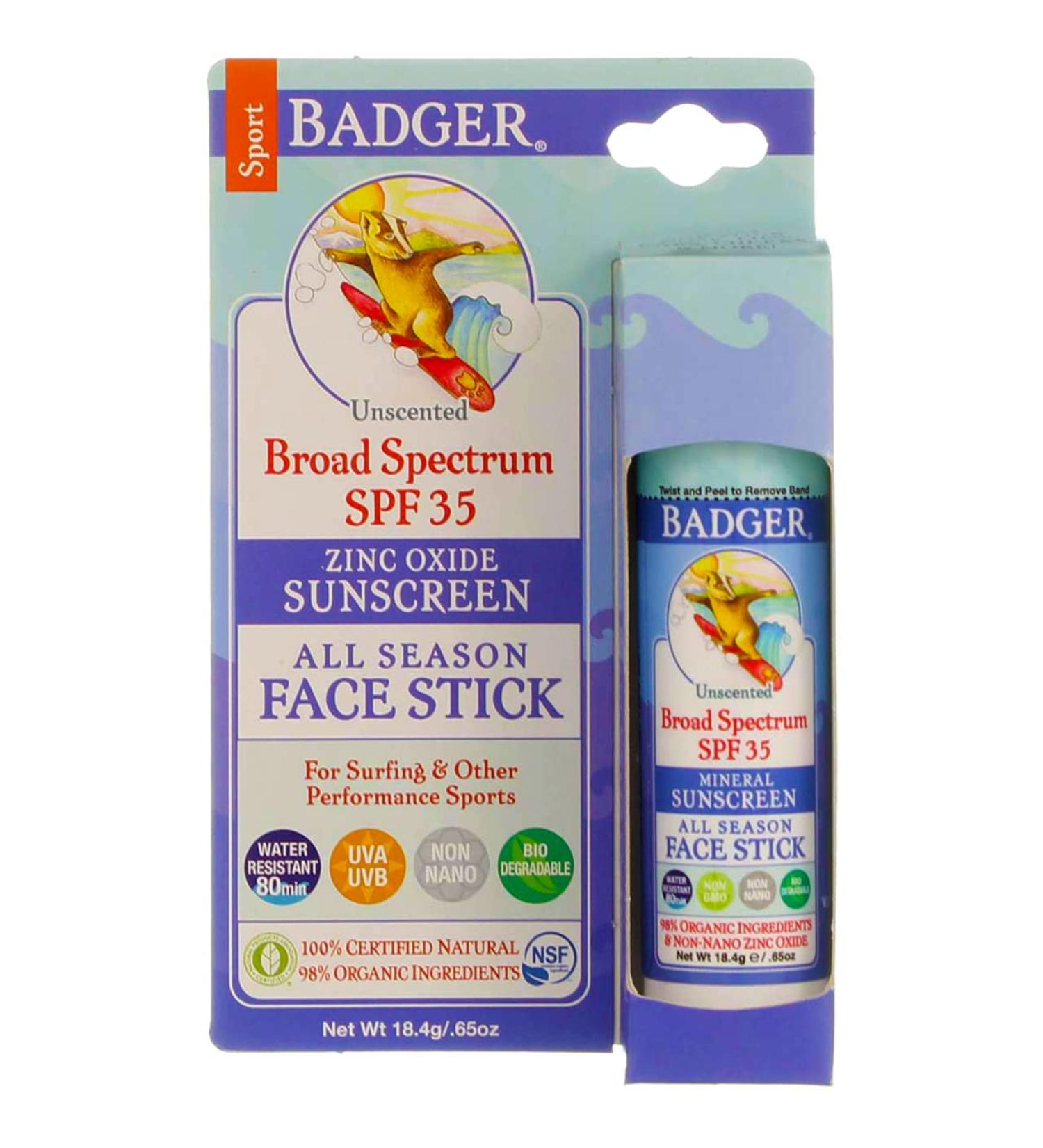 Badger All Season Face Stick Sport Sunscreen SPF 35 Unscented - 0.65 oz | Mineral Protection - Buy Online on SooperMarket.com