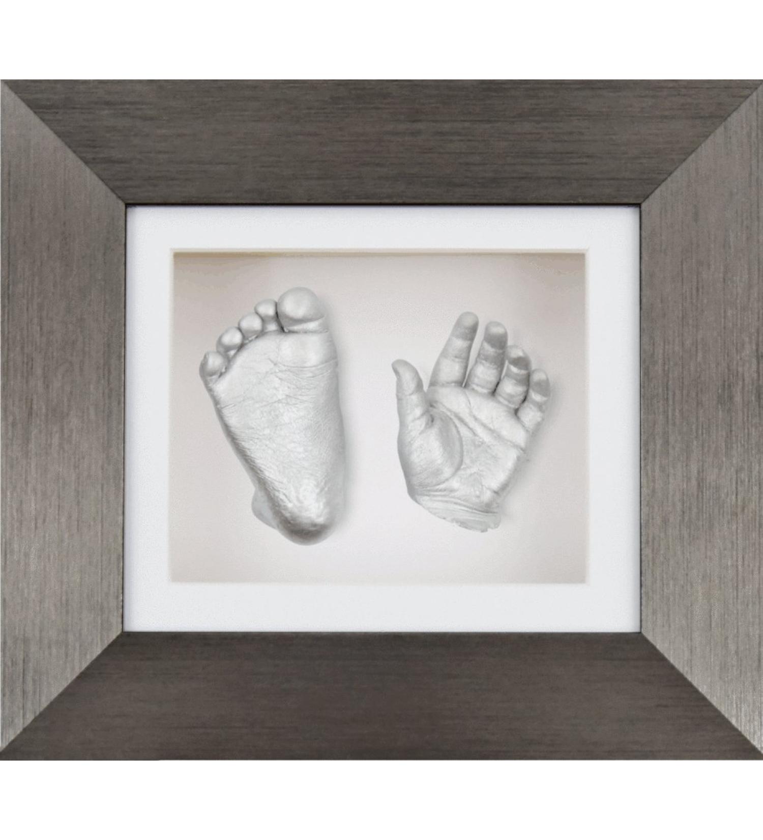 BabyRice New Baby Casting Kit with Brushed Pewter 3D Frame - Silver Paint, White Mount and Backing - Buy Online on SooperMarket.com