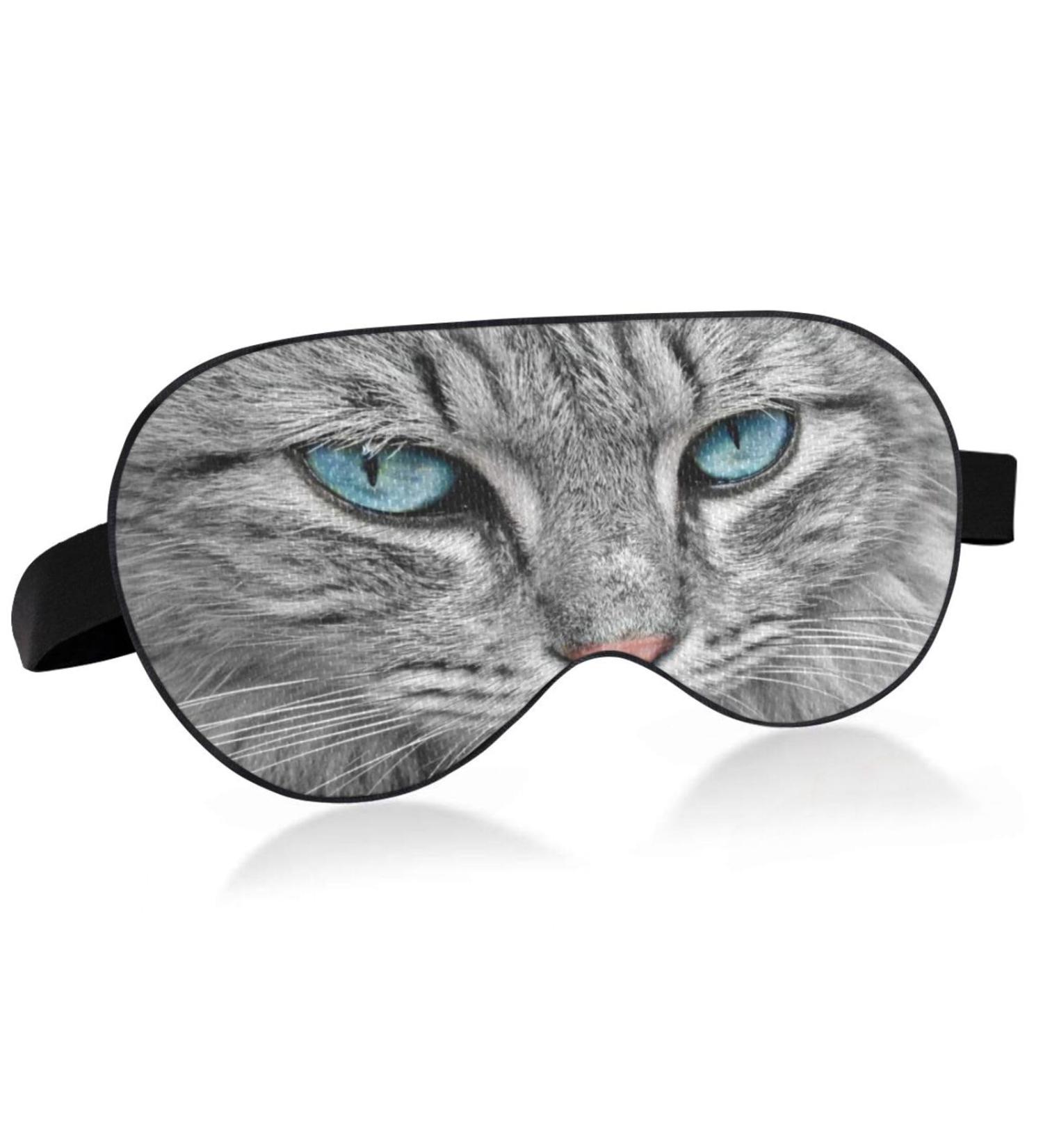 Haskirky Light Blocking Eye Mask - Adjustable for Deep Sleep, Travel, Yoga - Blue Eyed Cat Design - Buy Online on SooperMarket.com