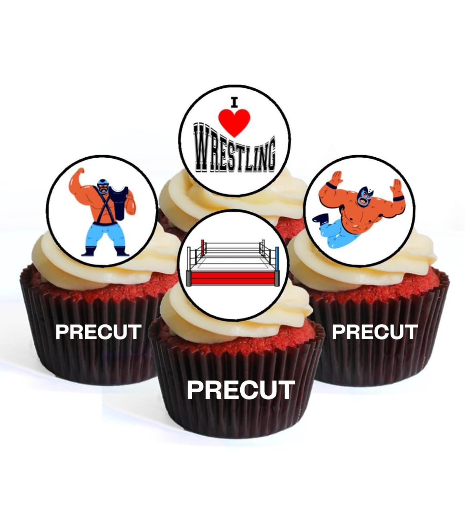 PRECUT Wrestling Edible Cupcake Toppers - Premium Thickness SWEETENED VANILLA - wafer card disc cake decorations (Pack of 24) - Buy Online on SooperMarket.com