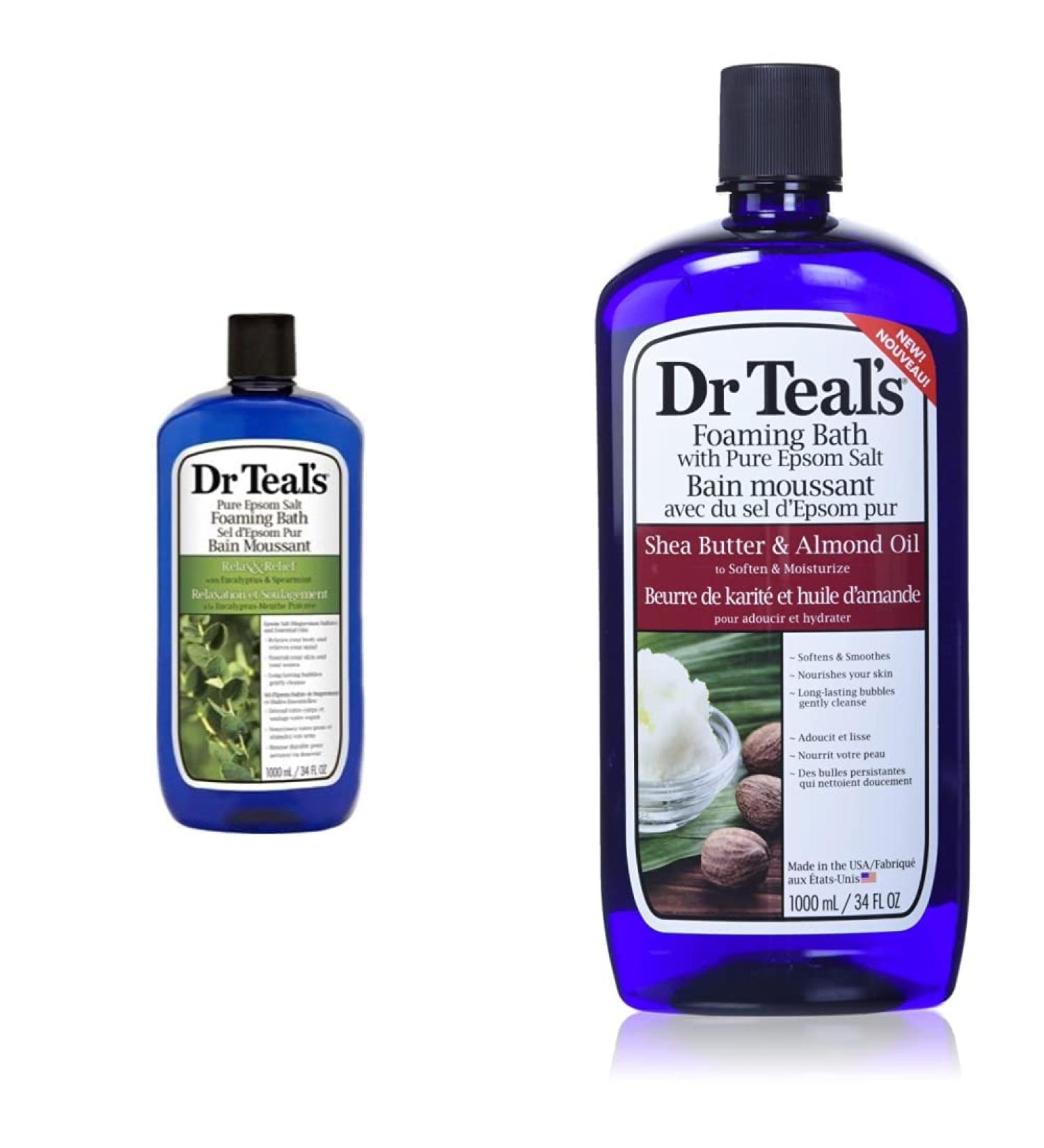 Dr Teal's Eucalyptus & Spearmint Foaming Bath + Dr Teal's Shea Butter & Almond Oil Foaming Bath | 1000 Milliliters Each