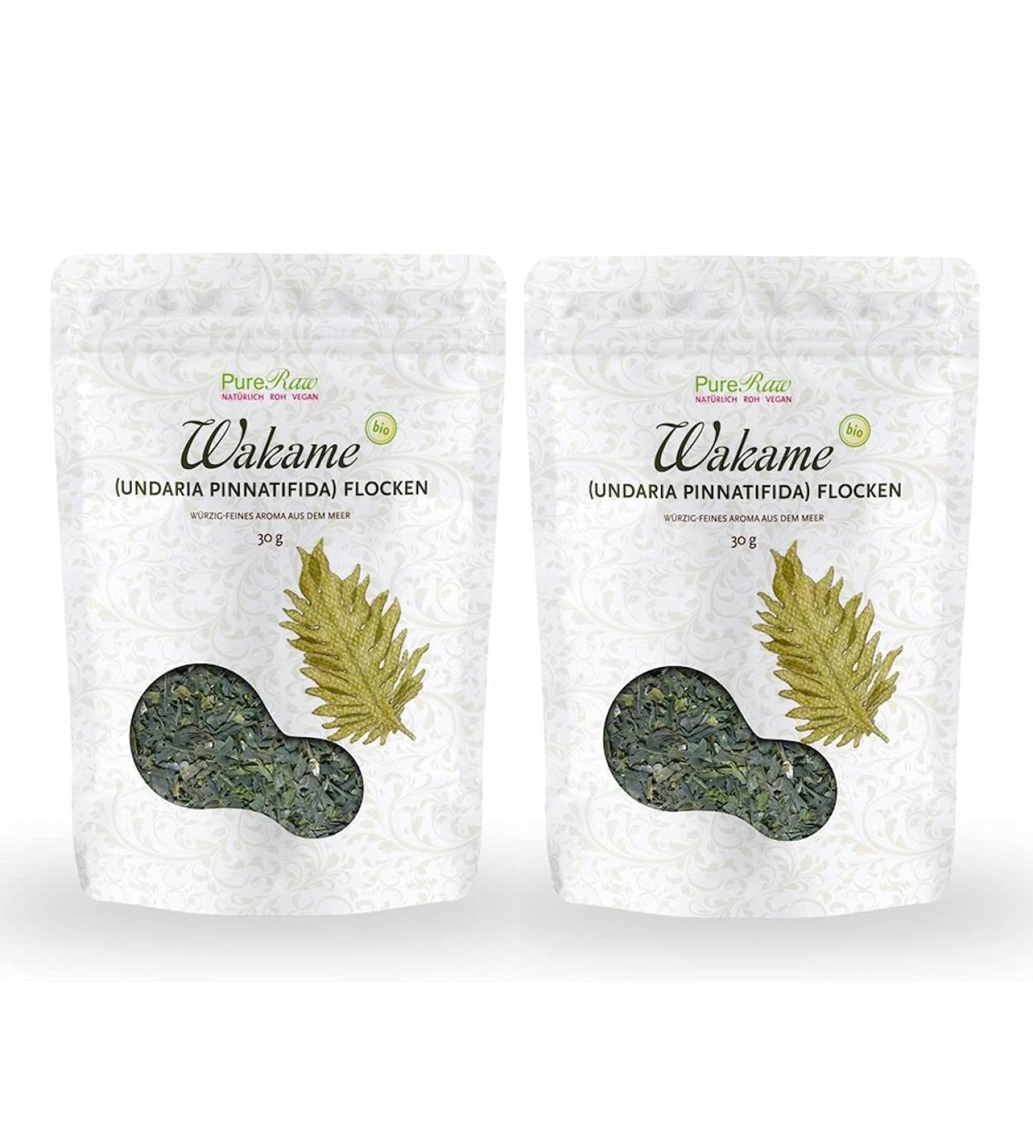 Organic Wakame Algae Flakes - Raw Vegan Umami Seaweed for Salad Sushi Dashi & Snacks - 60g (2x30g) Undaria Pinnatifida | Pureeraw - Buy Online on SooperMarket.com