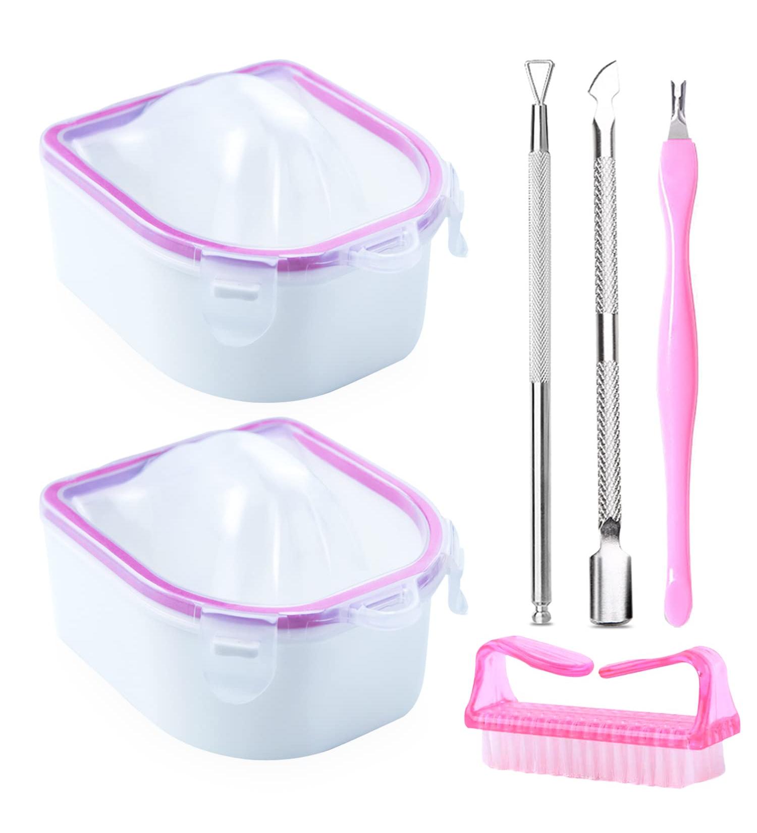Nail Soaking Bowl Set for Gel Polish Remover & Cuticle Care - 2pcs Pink Soak Off Bowls with Tools - Buy Online on SooperMarket.com