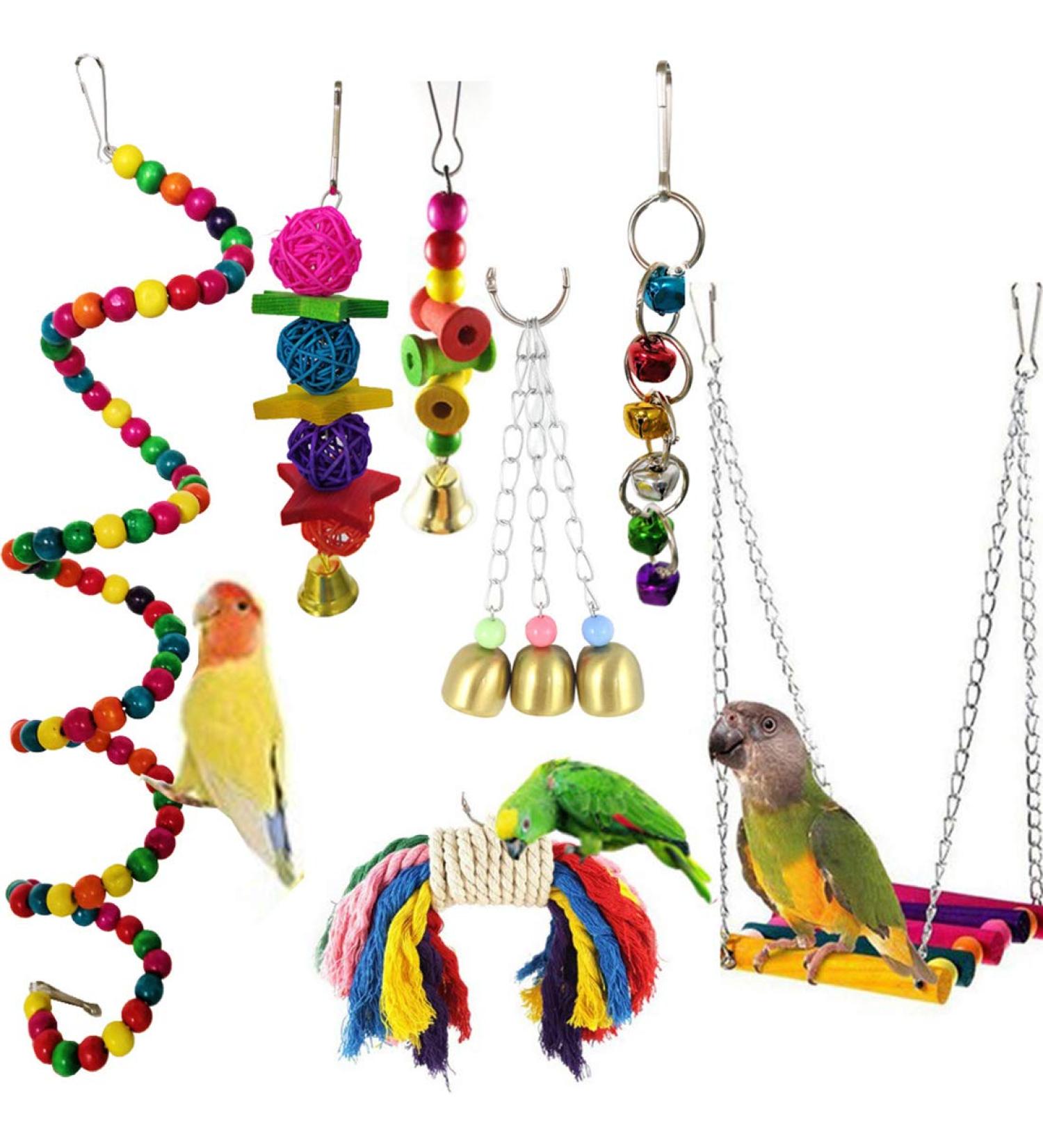 7-Piece Parrot Toys Set - Swing Toys Wooden Ladder & Rope Bars for Small to Medium Birds | Durable & Fun Bird Enrichment - Buy Online on SooperMarket.com