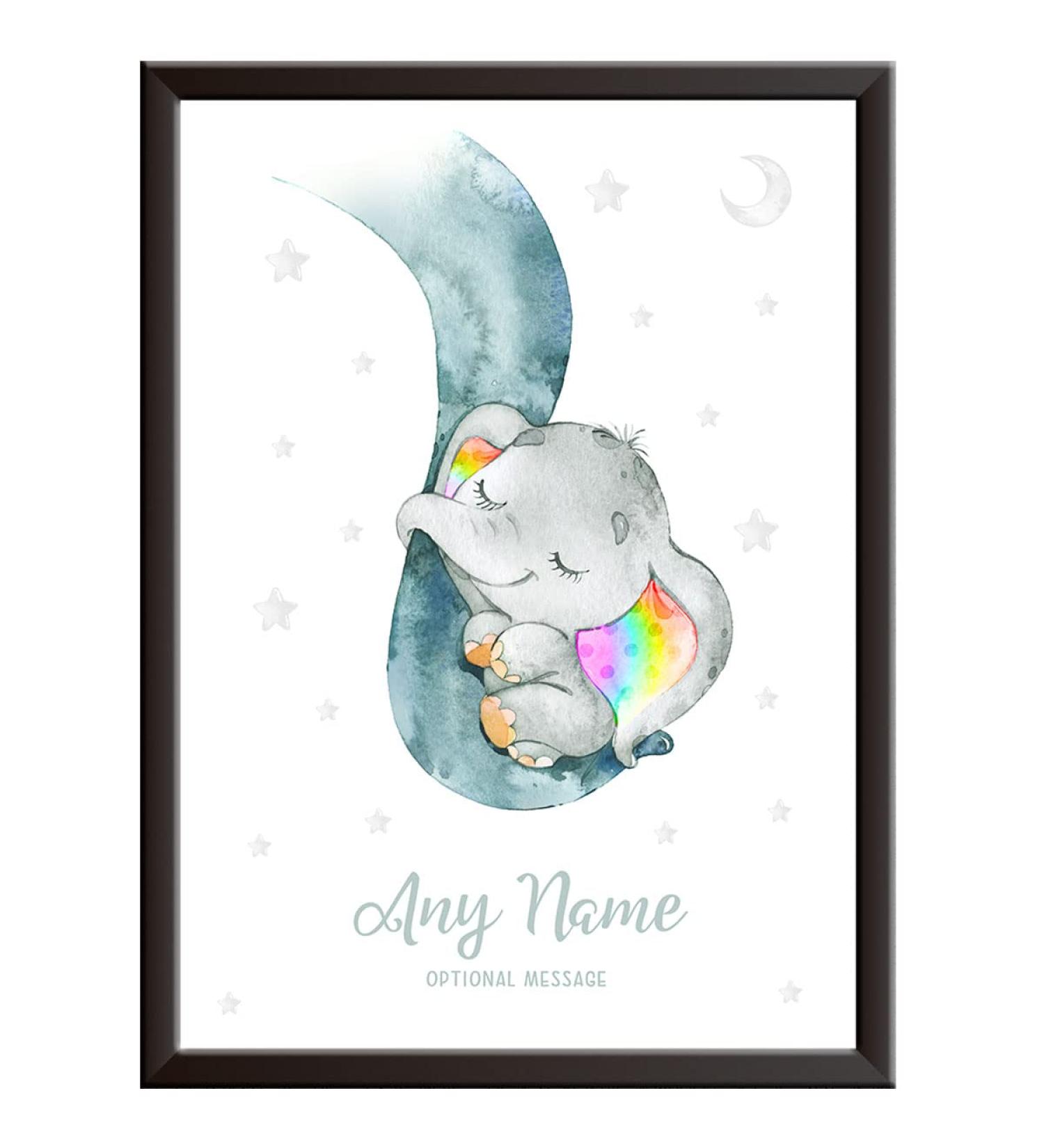 Personalised Rainbow Baby Gifts - DUMBO Elephant Wall Print | New Baby Gift for Birth, Birthday, Christening | Keepsake Nursery Decor - Buy Online on SooperMarket.com
