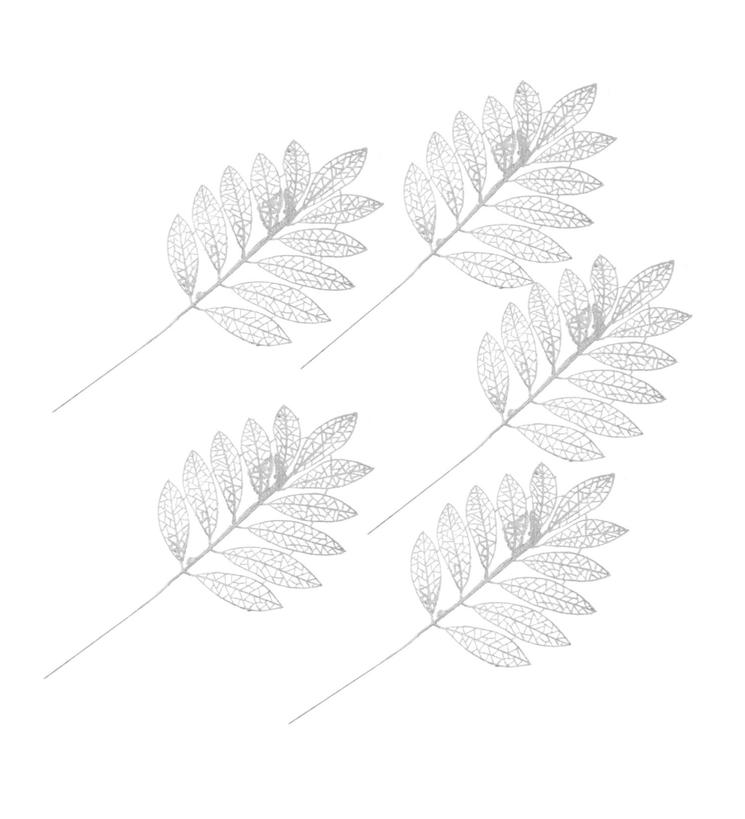Abaodam 5pcs Christmas Simulated Leaves Gold Dining Table Christmas Glitter Stems Creative Pendant Bride Silver 41x20x0.1cm - Buy Online on SooperMarket.com