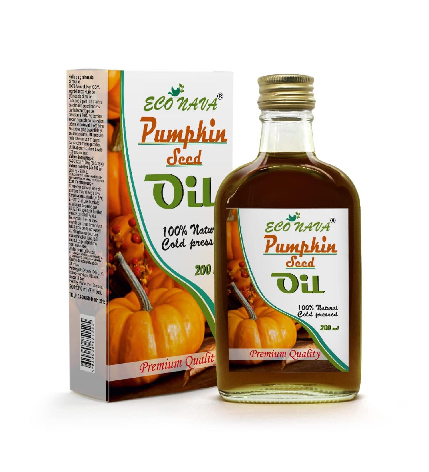 ECO NAVA | Pumpkin Seed Oil 200 ml / 6.8 fl oz | 100% Natural Extra Virgin Cold Pressed | Unrefined Raw No-GMO Vegan | Gluten-Free | Premium Food Grade | Great for Cooking & Skin Applications - Buy Online on SooperMarket.com
