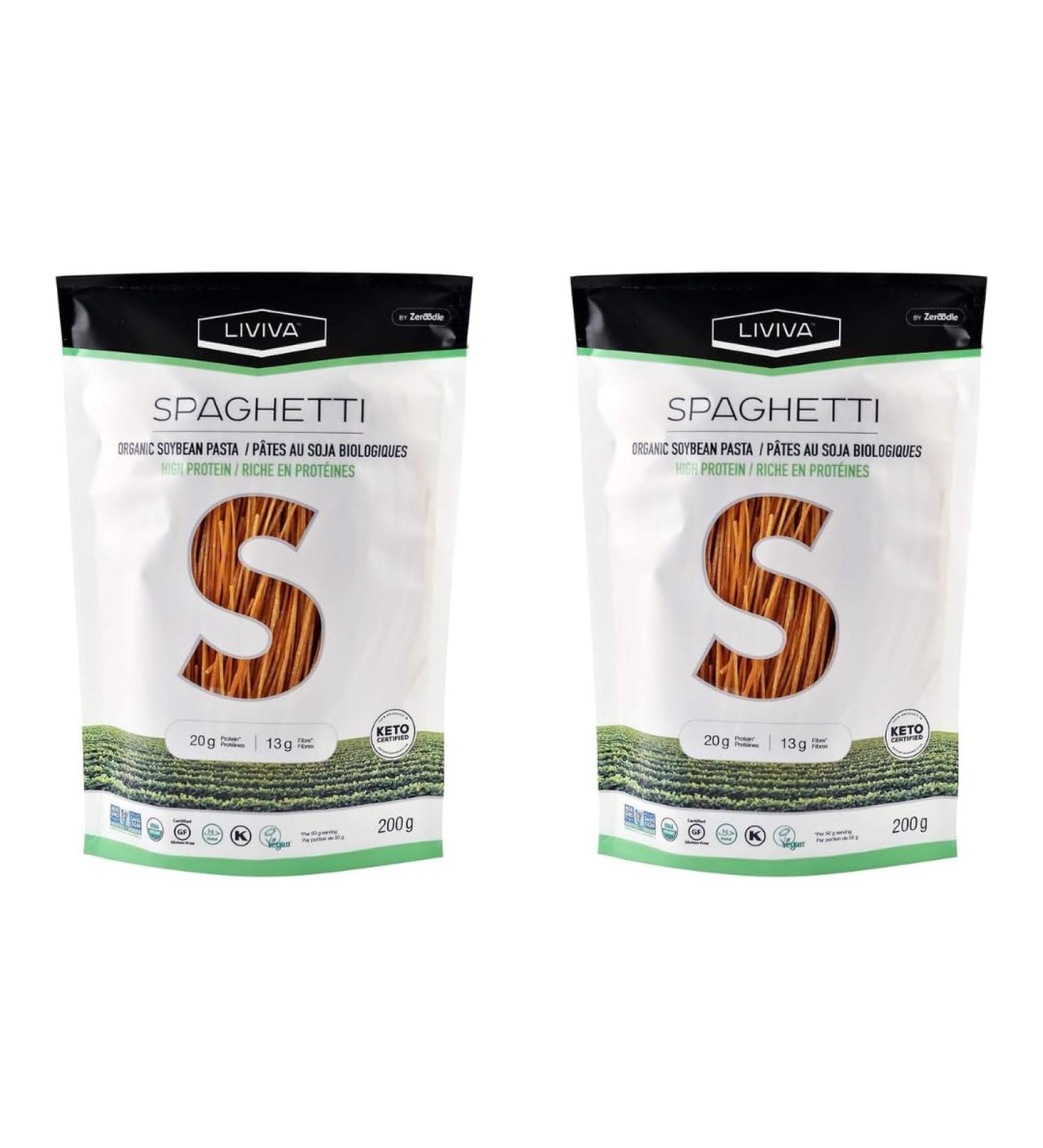 LIVIVA Organic Soybean Spaghetti Pasta (2 Pack 92 g Protein per Bag) High Protein Noodles Diabetic Friendly Keto Vegan Halal Kosher Non-GMO Nutritious Plant-Based Plant-Based Protein Pasta Ready-to-Eat in minutes Gluten Free Noodle - Buy Online on SooperMarket.com