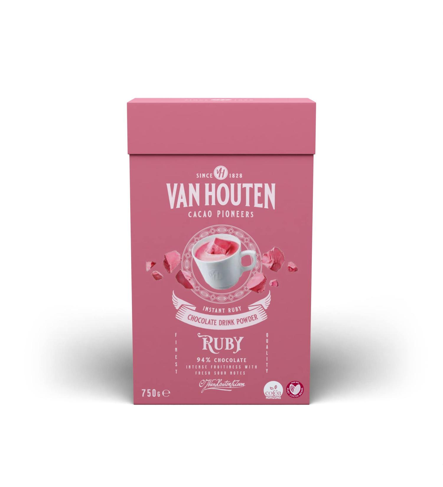Van Houten RUBY Cocoa Chocolate Drink Powder 750 G - For Hot & Cold Drinks - Makes 22 Servings - Intense Fruitiness with Fresh Sour Notes - Caffeine-Free Vegetarian Non-GMO - Buy Online on SooperMarket.com