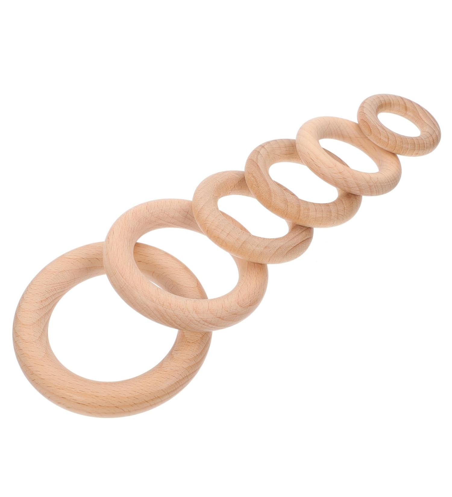 Eringogo 12 PC Wooden Rings - Natural Wood Baby Teething Accessories | Unfinished Beech Circle Rings for Infants - Buy Online on SooperMarket.com