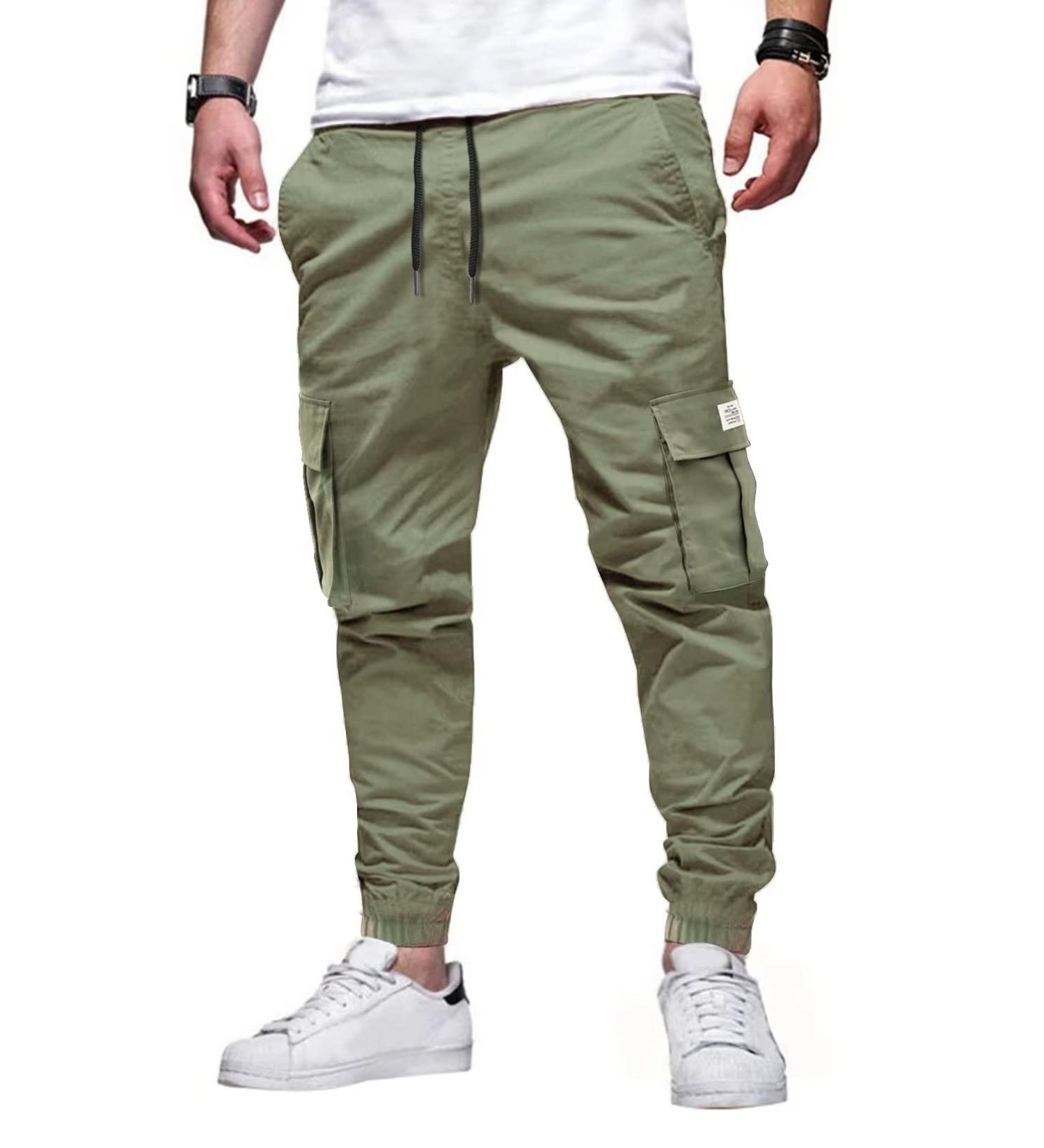 Elegancity Men's Cargo Jogger Work Pants with Drawstring and Pockets - Regular Fit Sweatpants (Sizes 38-46) - 32, A-Green - Buy Online on SooperMarket.com