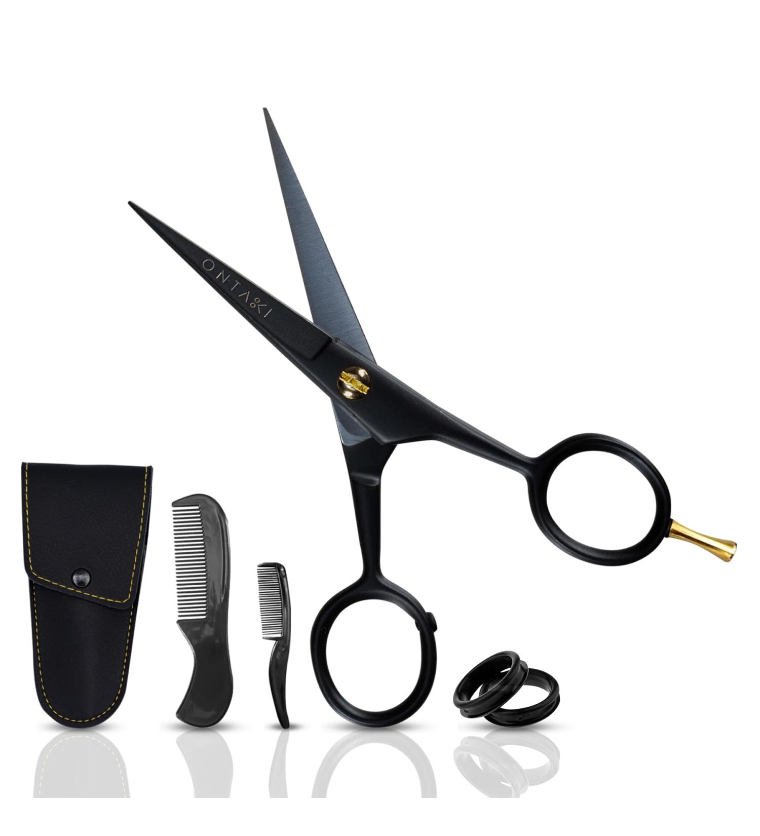 Ontaki Professional Beard Shears - German Steel Mustache Scissors (12.7 cm) with Carrying Bag | Hand-Forged Precision Facial Hair Tools for Men - Buy Online on SooperMarket.com
