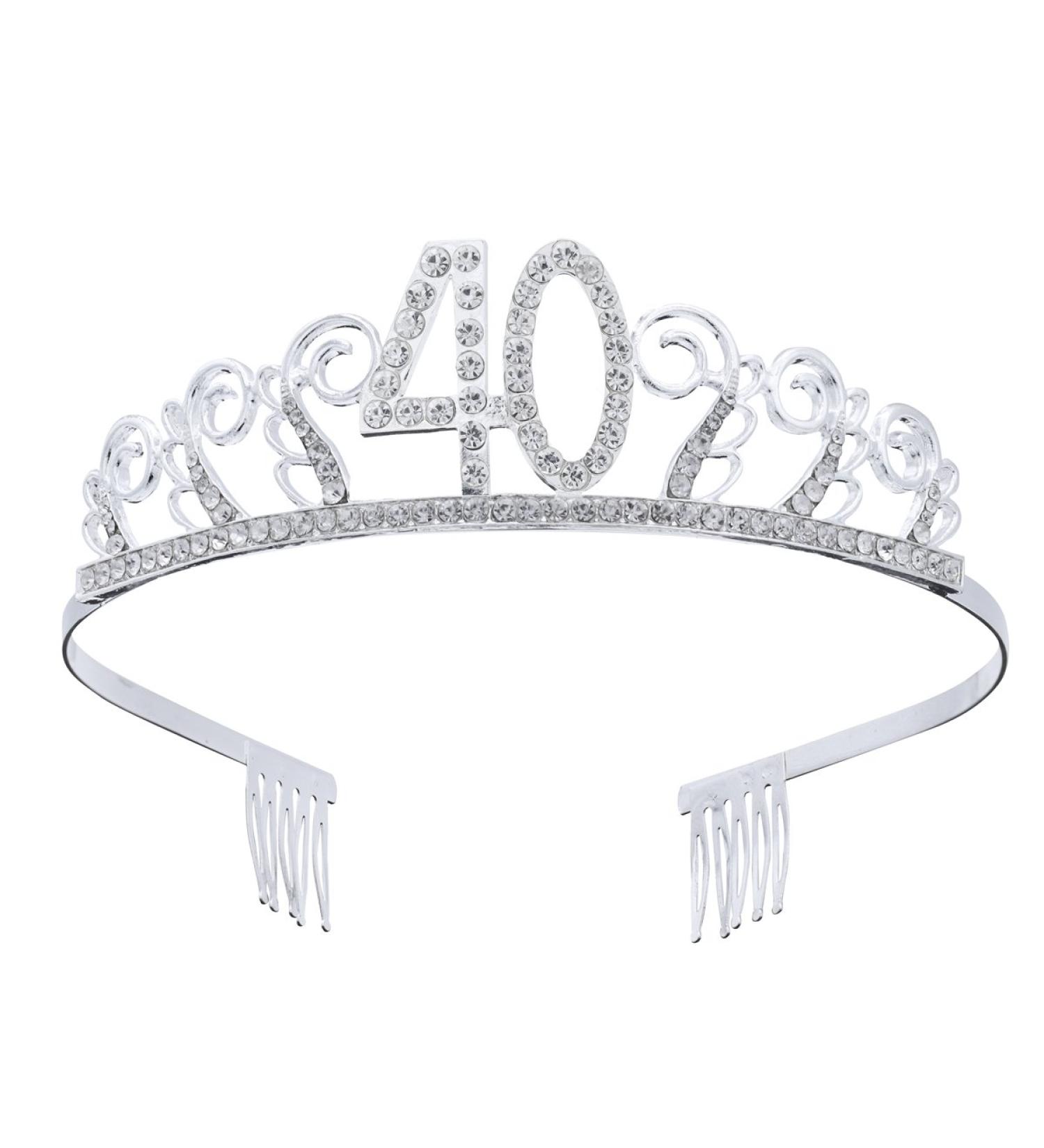 Rhinestone 40th Birthday Tiara - Silver Crystal Crown Headband for Women and Girls - Buy Online on SooperMarket.com