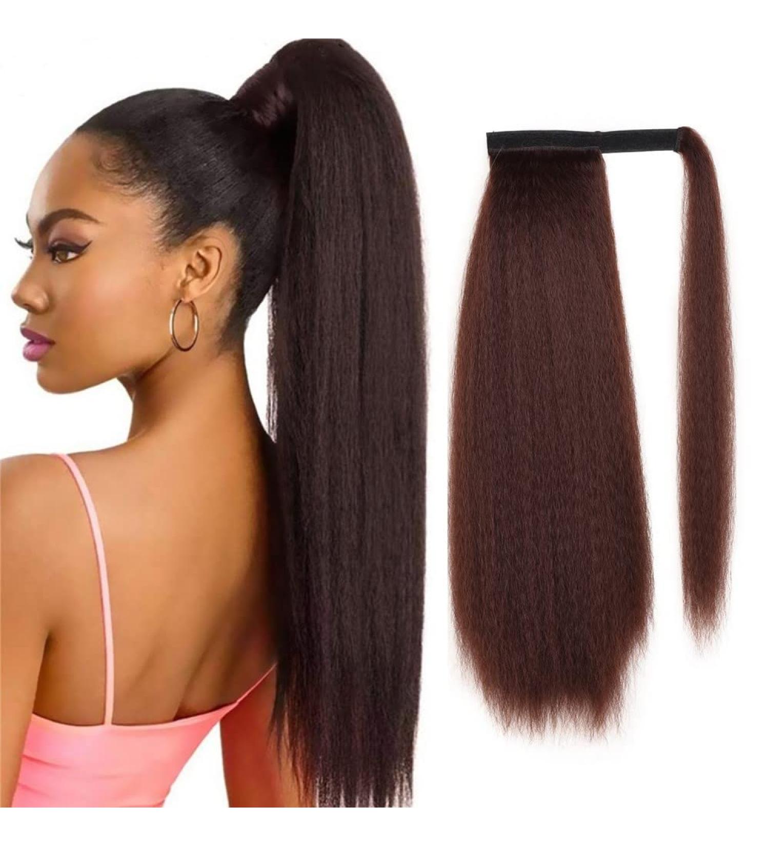 30 Inches Afro Kinky Straight Wrap Around Ponytail Long Afro Yaki Straight Ponytail Extensions for Women Girls Pony Tails Hair Pieces Dark Auburn Brown 30 inch magic ponytail 33# - Buy Online on SooperMarket.com