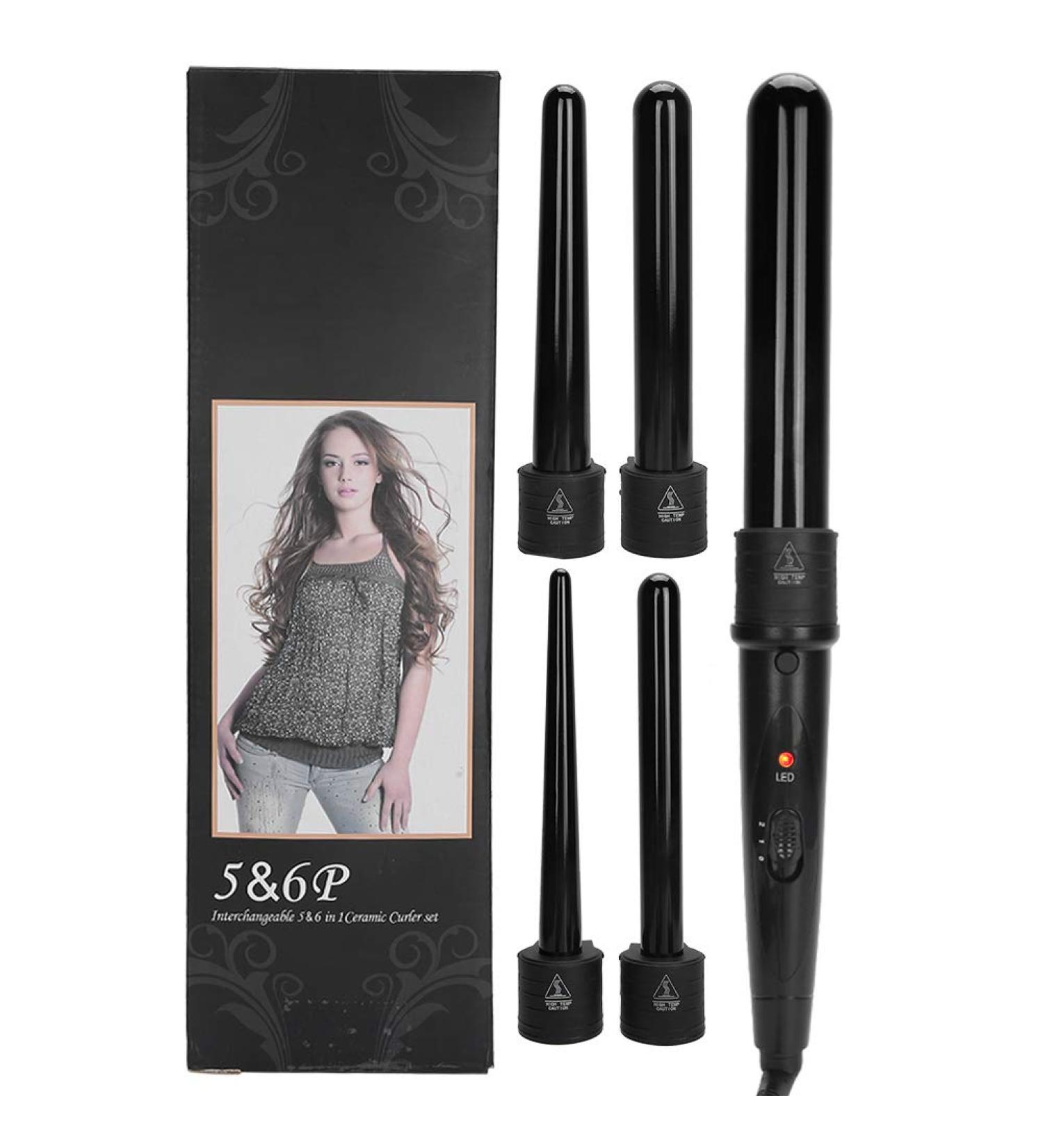 5-in-1 Curling Iron Set | LED Adjustable Temperature Hair Styling Wands & Dryer Attachments - International Shipping Available - Buy Online on SooperMarket.com