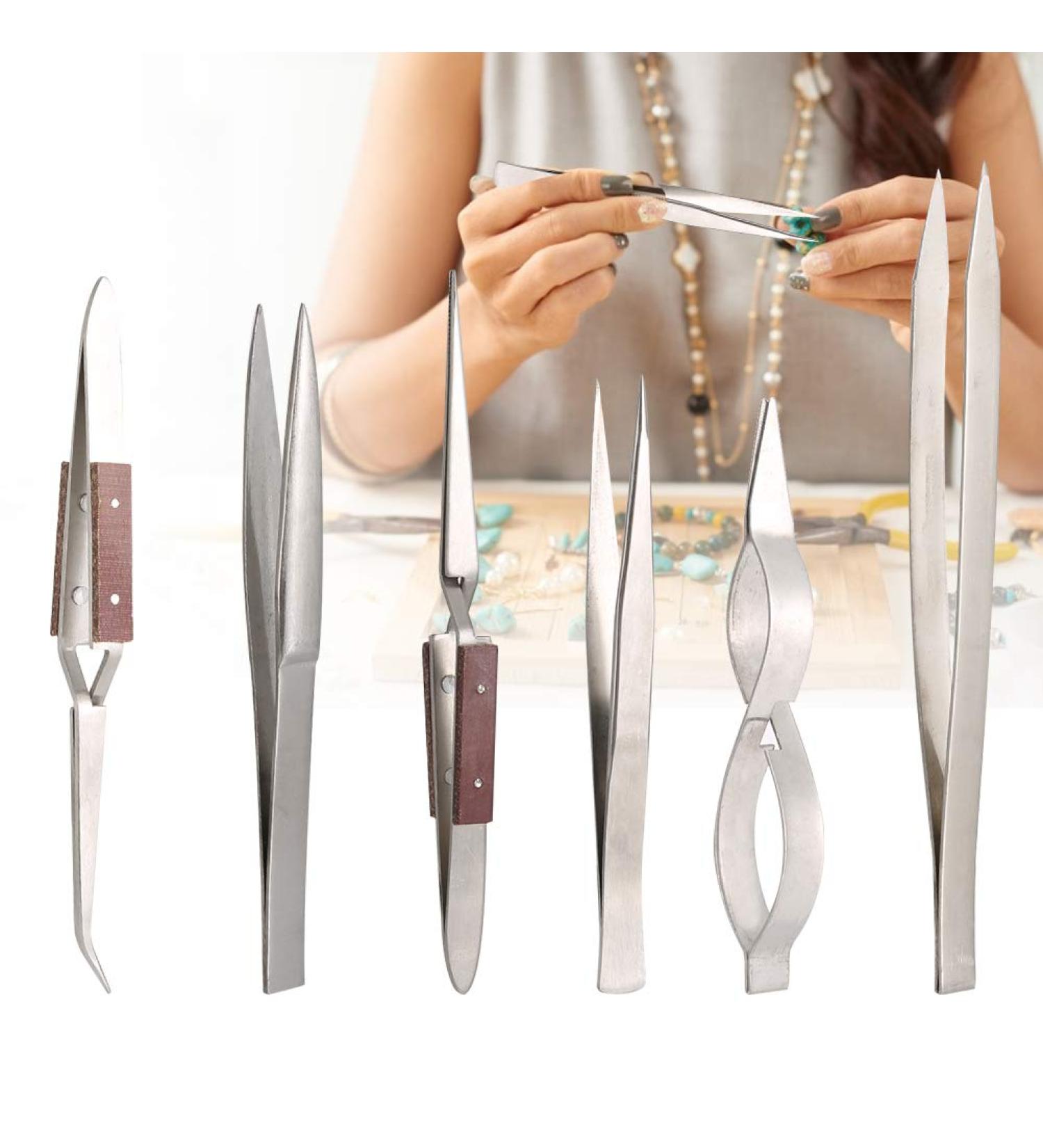 6-Piece Jewelry Tweezers Set - Self-Retardant Rust-Resistant & Wear-Resistant Tools for Jewelry Making - Buy Online on SooperMarket.com