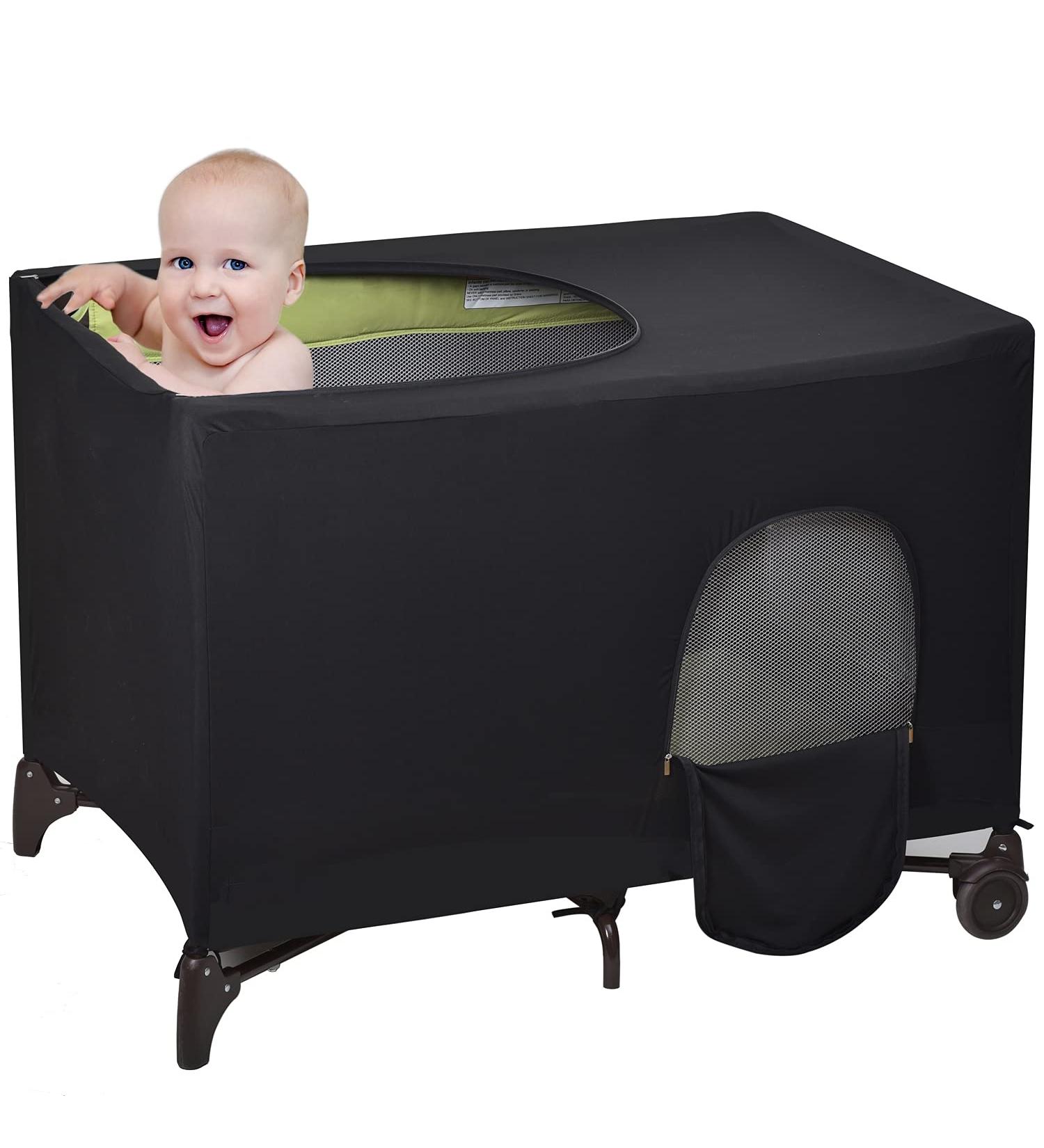 Stretchy Blackout Crib Tent Cover for Pack N Play - Breathable Baby Netting for Portable Playard (Black) - Buy Online on SooperMarket.com