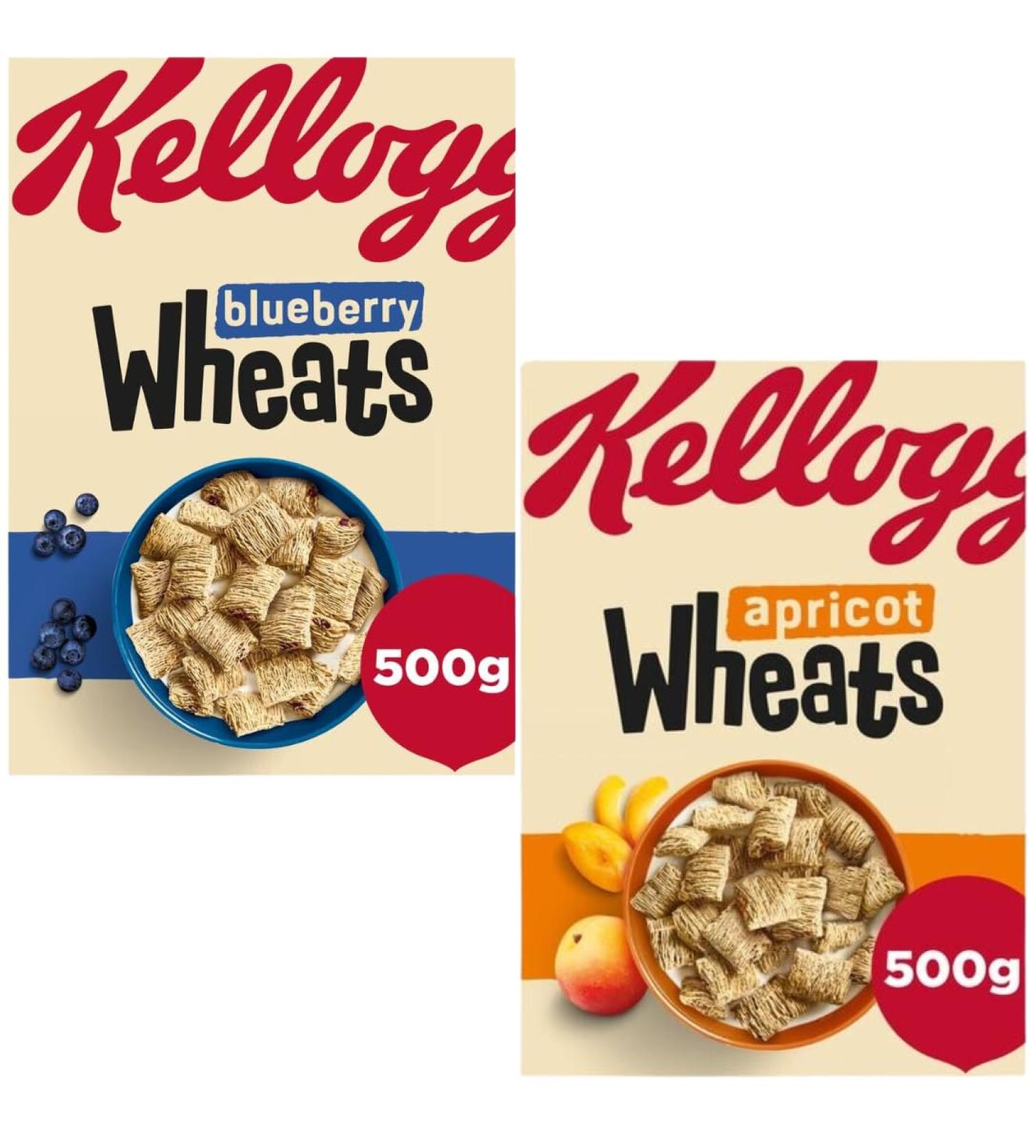 Breakfast Cereal Bundle with Kellogg's Cereal Apricot Wheats 500g with Blueberry Wheats 500g (2 Pack)