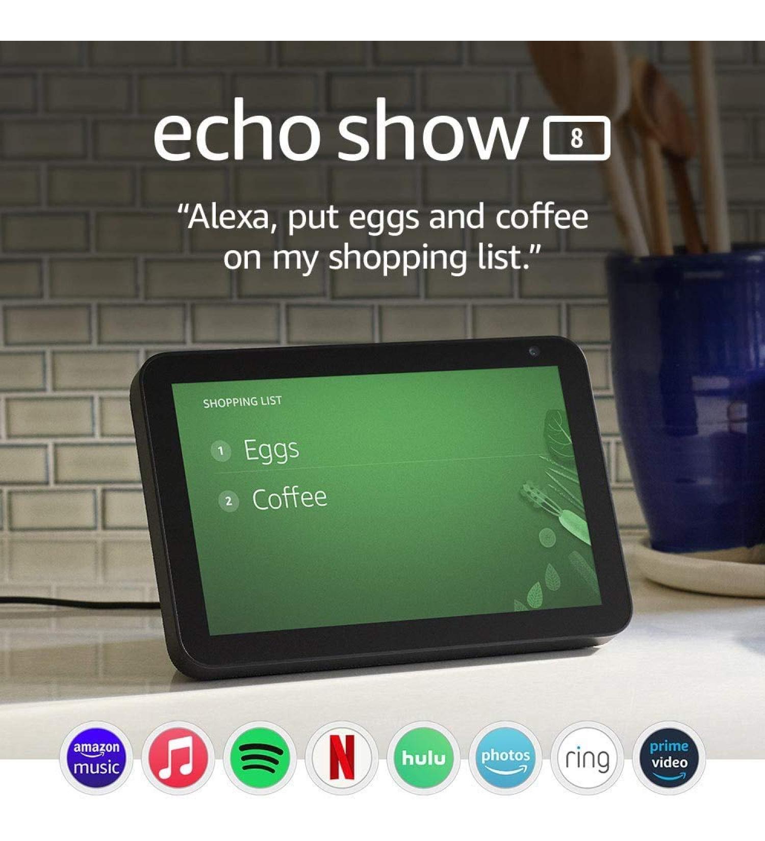 Echo Show 8 (1st Gen) Charcoal and 6 months of Amazon Music Unlimited FREE w/ auto-renew
