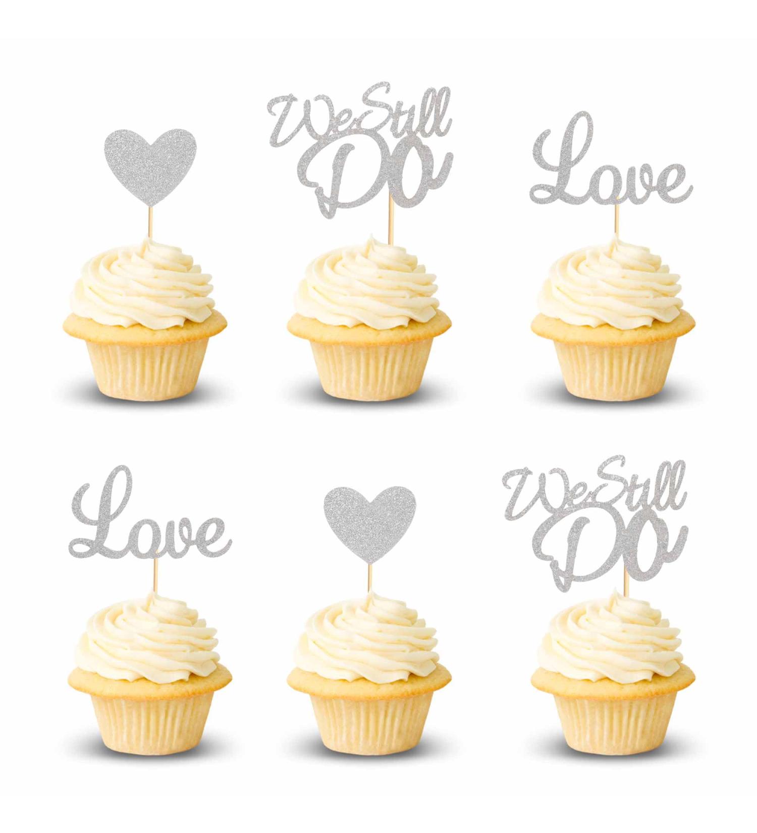 Arthsdite 24Pcs We Still Do Cupcake Toppers Glitter Love Heart Marriage Anniversary Cupcake Picks Bridal Shower Wedding Engagement Birthday Cake Decorations Supplies - Silver Glitter Silver Cupcake Toppers - Buy Online on SooperMarket.com
