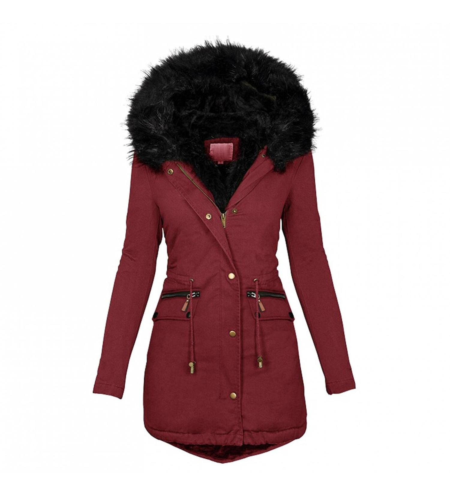 Ronony Women's Parka Coat - Elegant Winter Jacket for Transitions | Sporty Quilted Fleece Coat in Wine | Ideal Outdoor Outerwear - Buy Online on SooperMarket.com