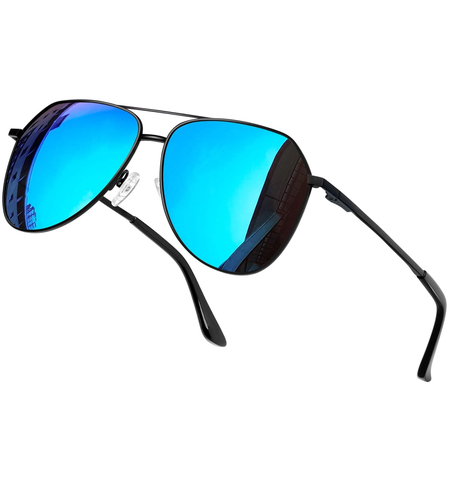 Joopin Polarised Aviation Sunglasses | Al-Mg Metal Frame | UV Protection for Men & Women | Driving Sun Glasses - B05 Black/Mirrored Blue - Buy Online on SooperMarket.com