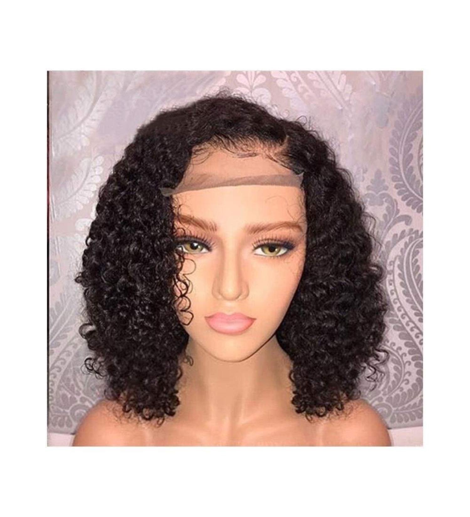 BGHJUE Short Wavy Black Lace Front Wig for Women - Heat Safe Synthetic Hair with Transparent Lace & Decent Parting Space - Buy Online on SooperMarket.com