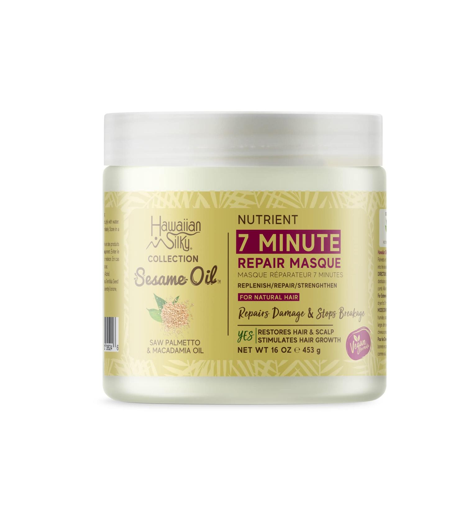 Hawaiian Silky Vegan Sesame Oil 7-MINUTE Nutrient Repair Masque with Saw Palmetto & Macadamia Oil 16 FL OZ - Replenish  Repair & Strengthen for all Hair Types