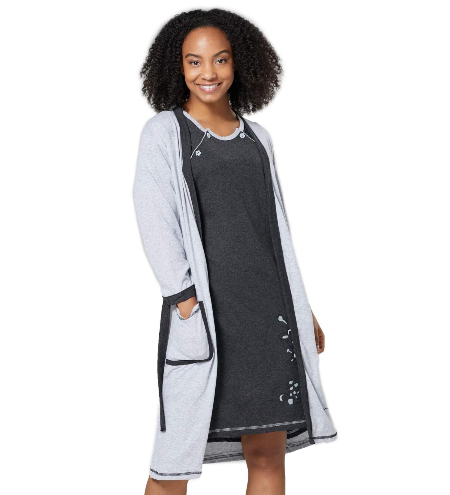 Happy Mama Maternity Nursing Nightdress Robe Set Giraffe Print 1165 - Grey & Graphite (Size 12-14) - Buy Online on SooperMarket.com