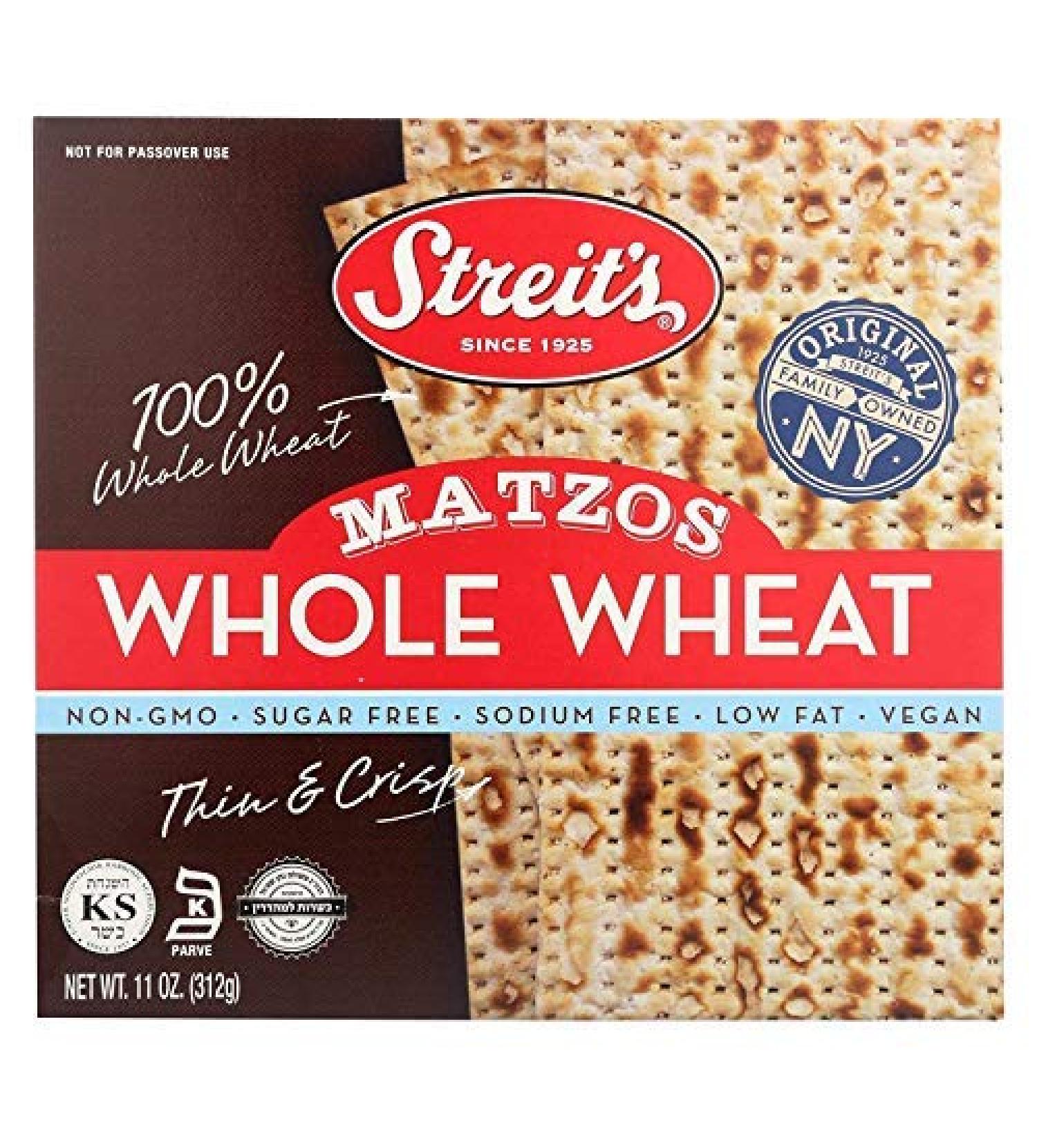 Streit's Matzos Whole Wheat, Delicious Tasting Thin & Crispy Matzo Style Crackers, 11 Ounce (Pack of 12) 12 Pack