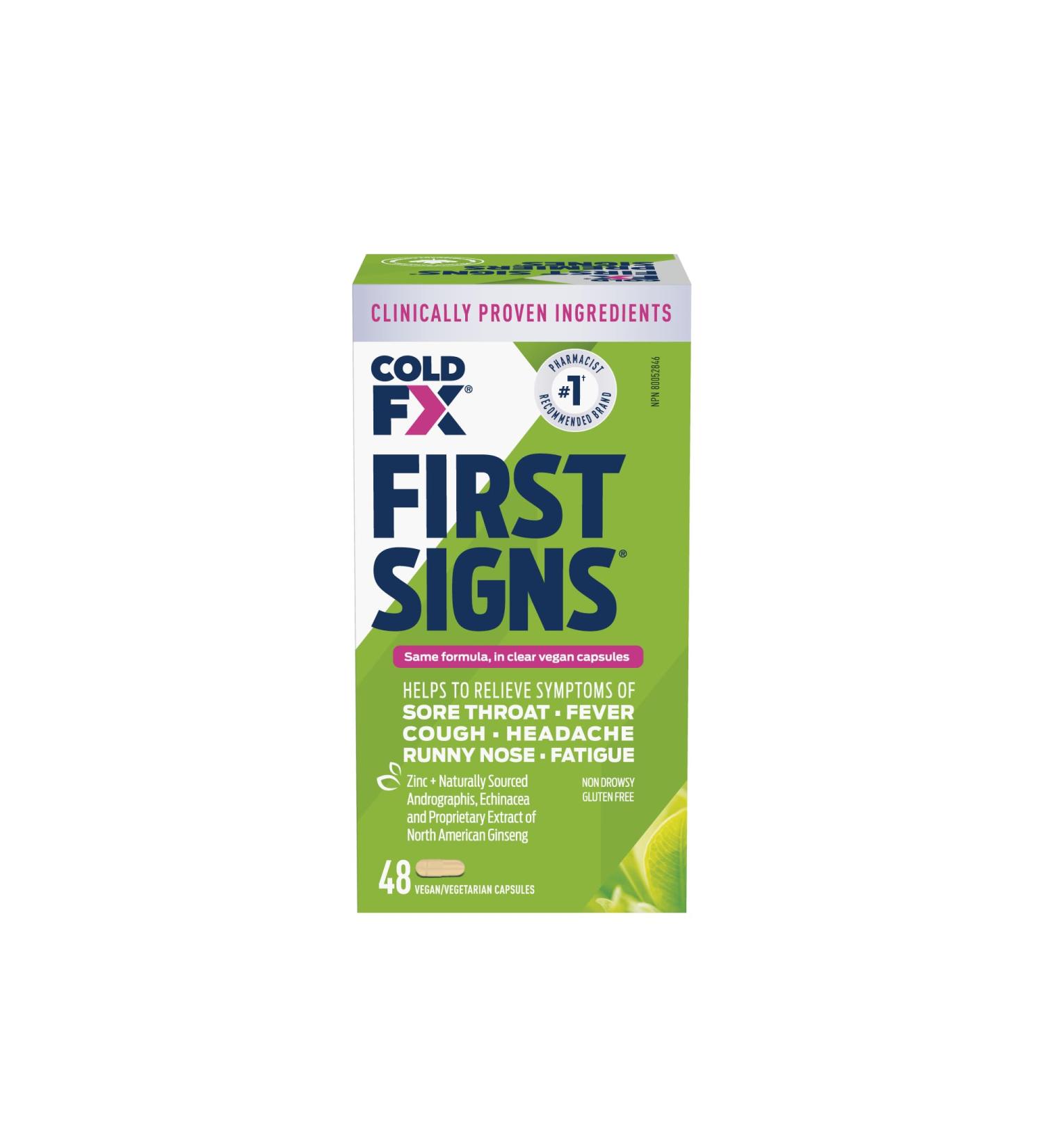COLD-FX First Signs Helps Relieve & Reduce Frequency Severity & Duration of Cold and Flu Symptoms with North American Ginseng Extract Echinacea Andrographis & Zinc 48 Vegan Capsules 48 count (Pack of 1) - Buy Online on SooperMarket.com