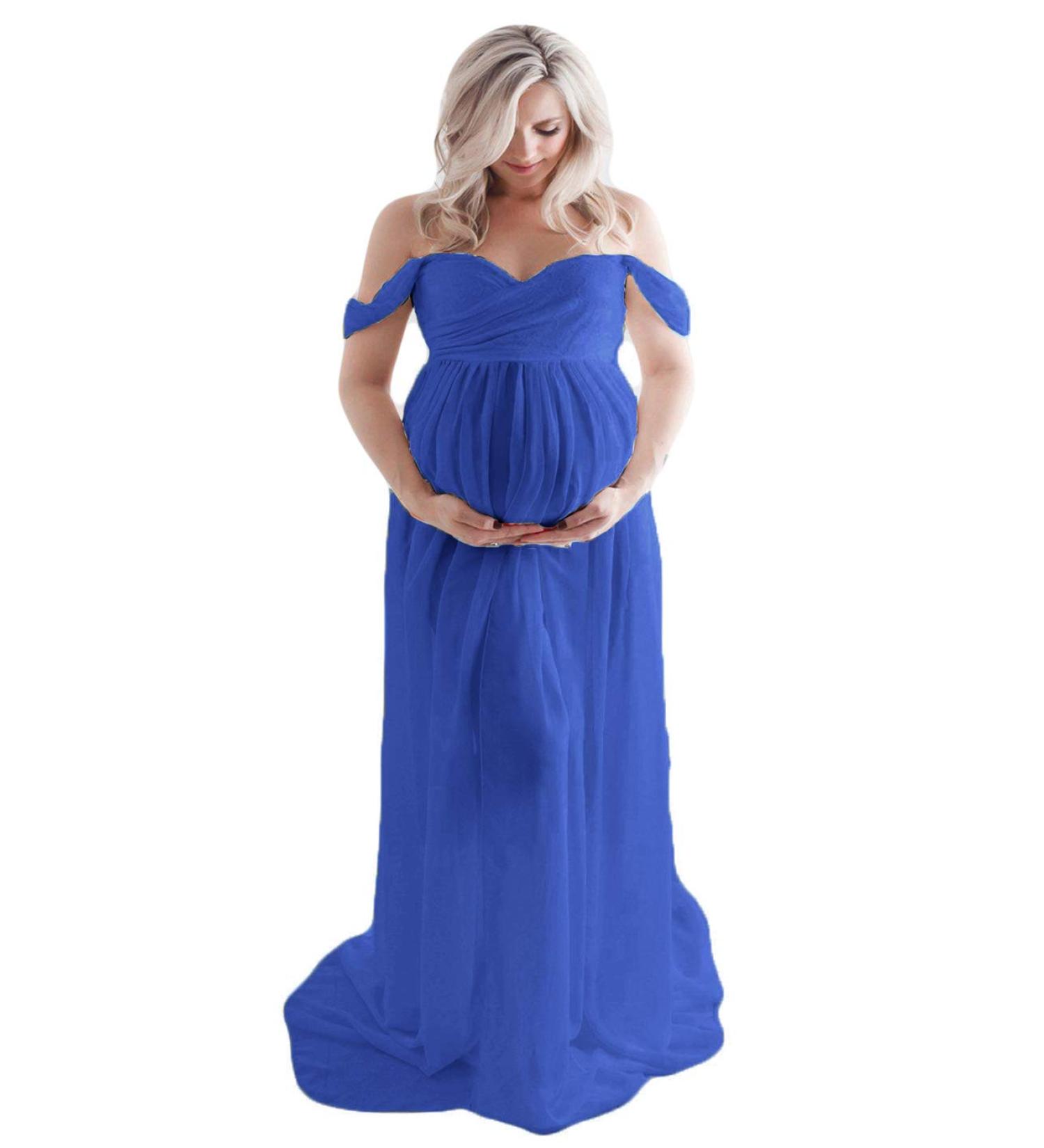 Maternity Photography Maxi Dress | FEOYA Chiffon Lace Strapless Gown Blue 2 L - Buy Online on SooperMarket.com