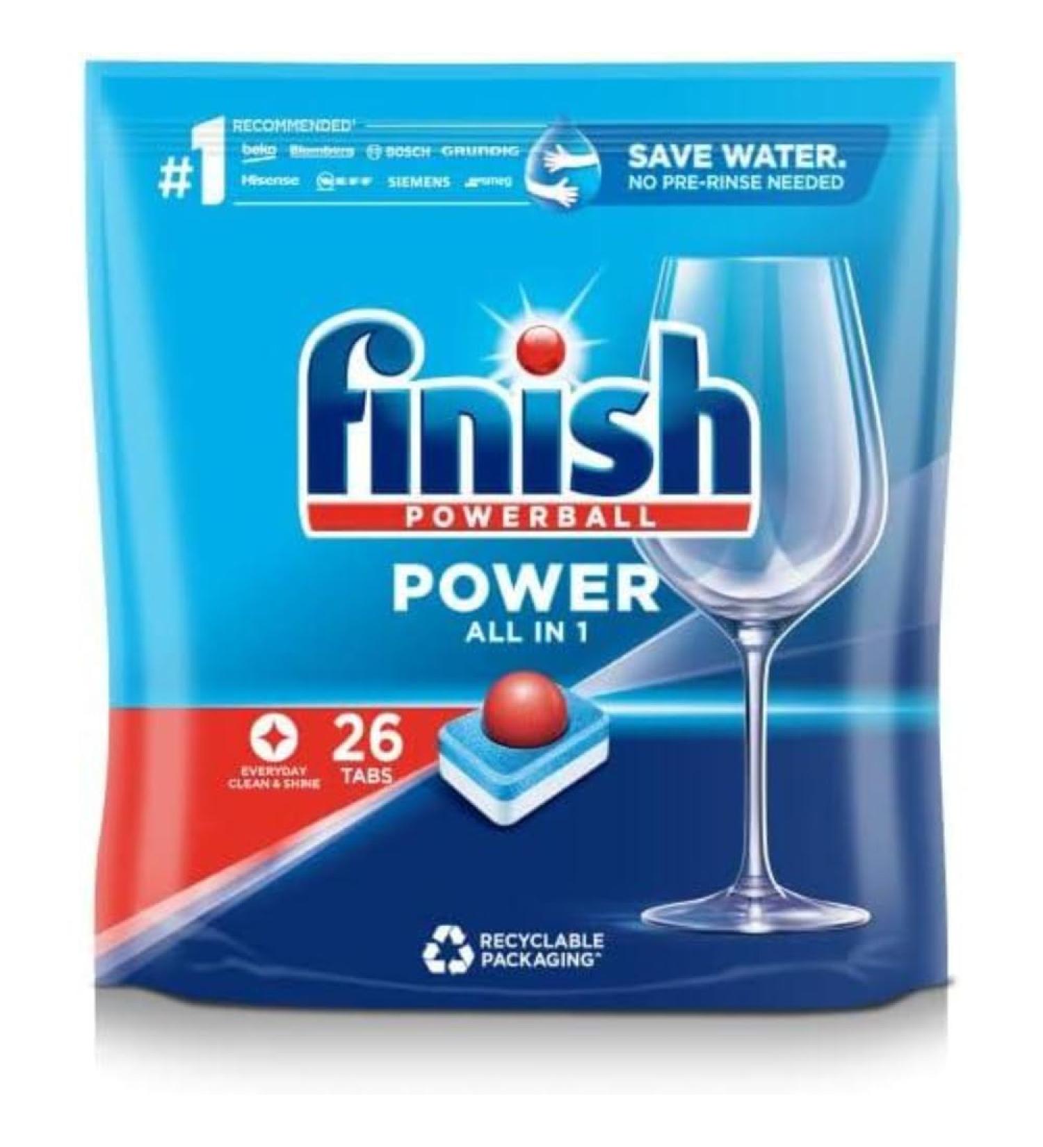 Finish Power All in One Dishwasher Tablets - Regular Scent - 26 Count Pack for Sparkling Clean Dishes - Buy Online on SooperMarket.com