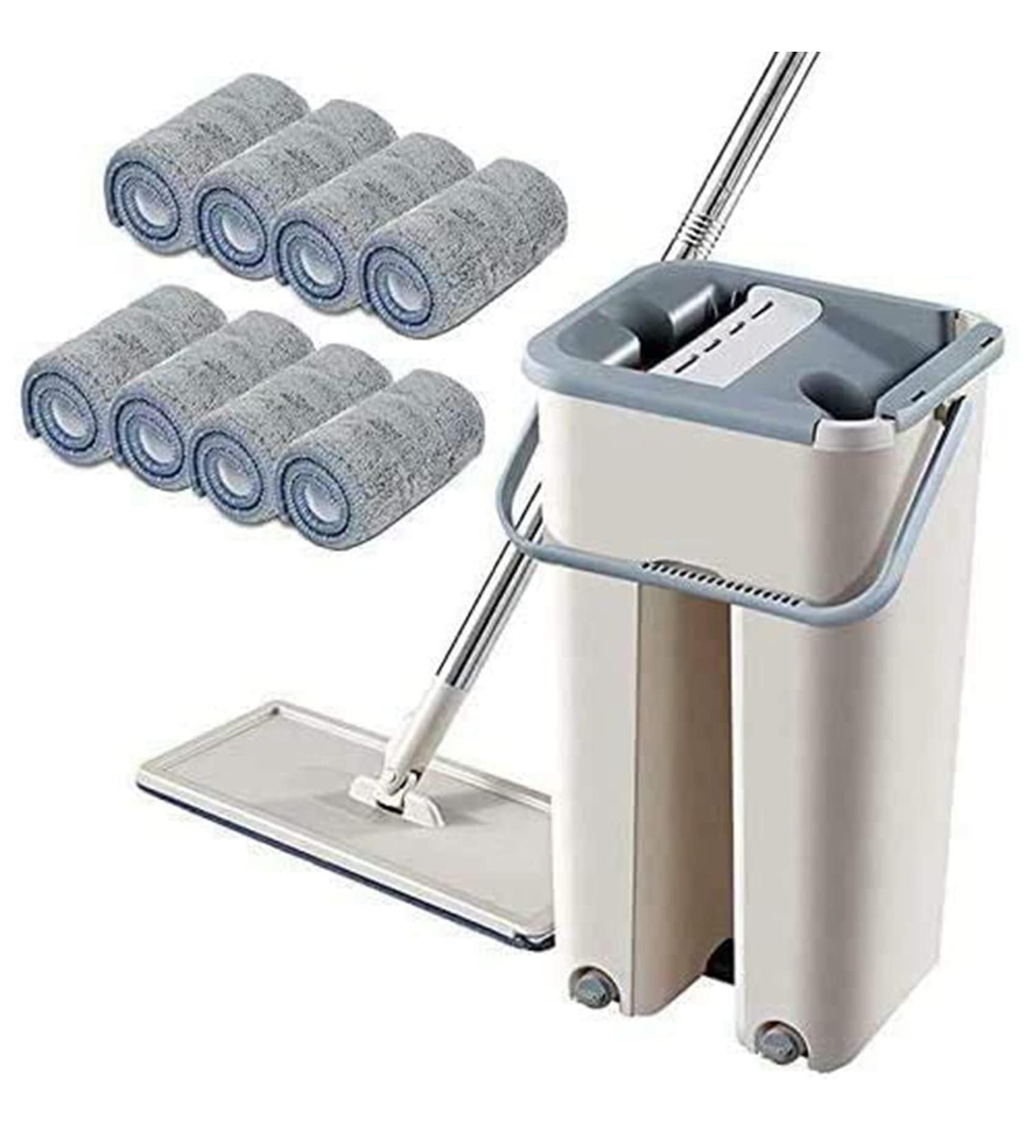 Peowuieu Floor Telescopic Handle -Cleaning Flat Mop with Microfibre Pads and Cleaning Bucket - Buy Online on SooperMarket.com