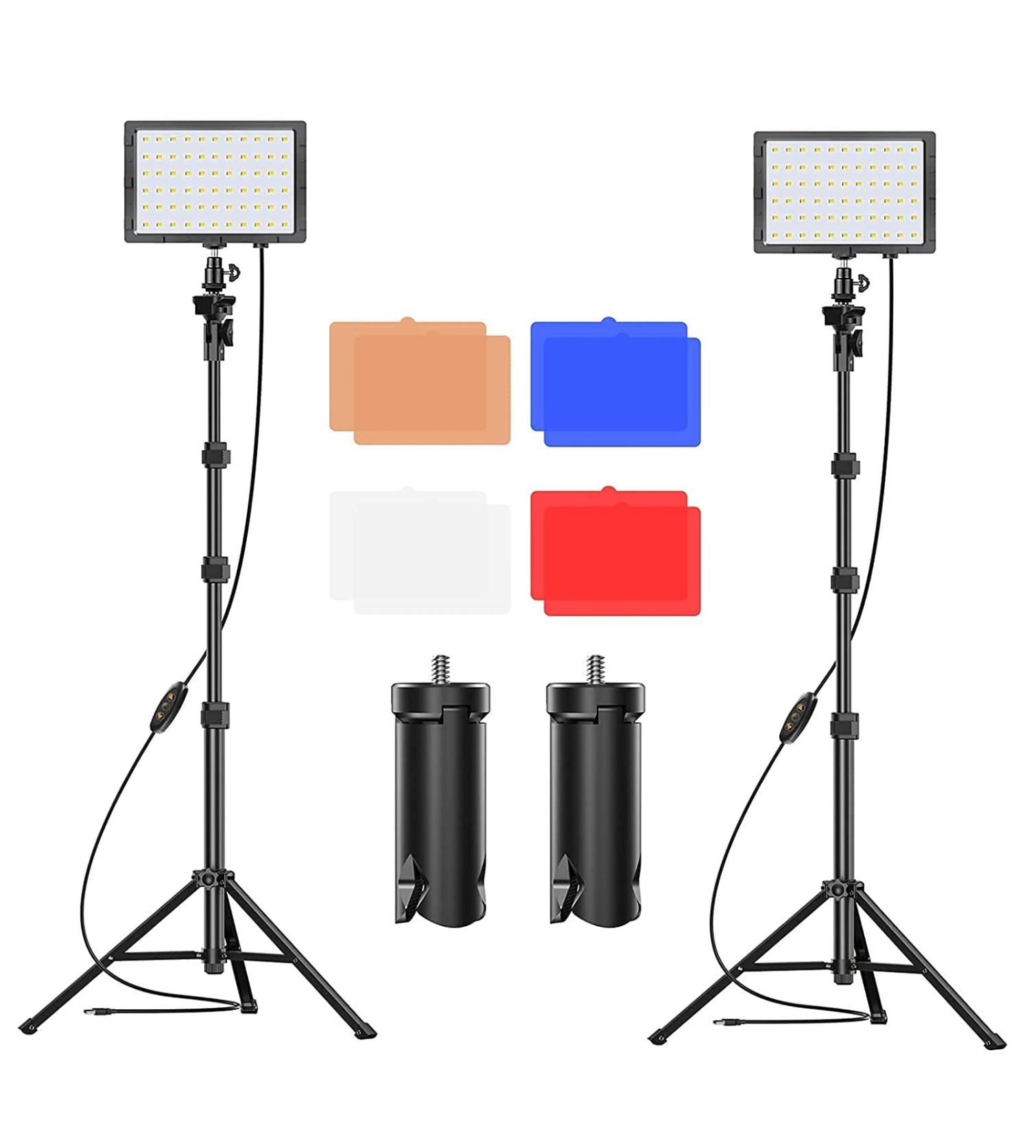 EMART LED Video Light with Adjustable Tripod Stand - 11 Brightness/4 Color Filters, Dimmable Photography Lighting for Studio Shooting - USB Portable Fill Light (54inch) - Buy Online on SooperMarket.com