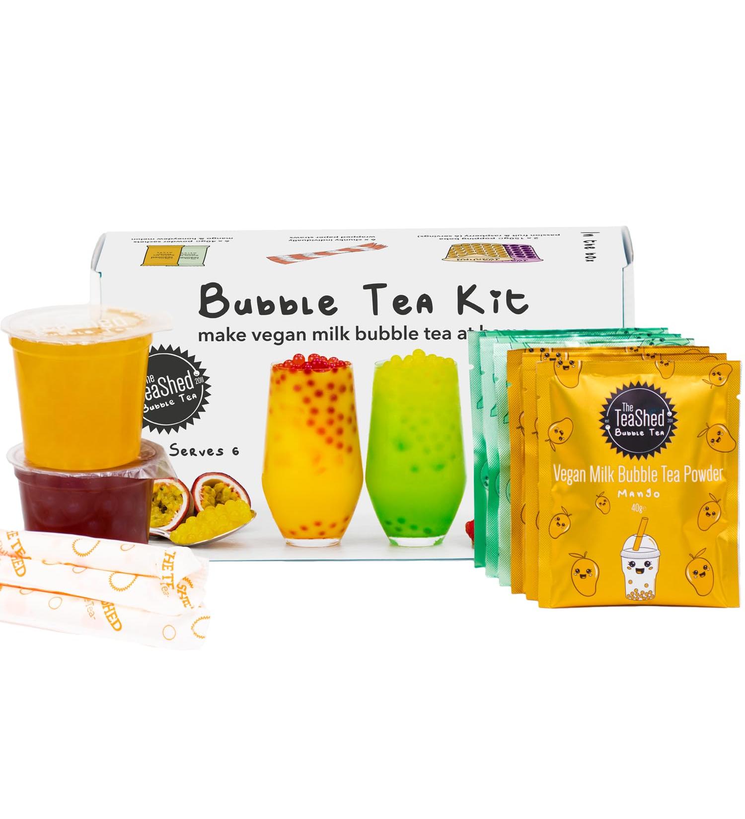 Vegan Milk Bubble Tea Kit Gift Set - 6 Servings with Mango & Melon Powders, Popping Boba, Paper Straws - By The TeaShed - Buy Online on SooperMarket.com