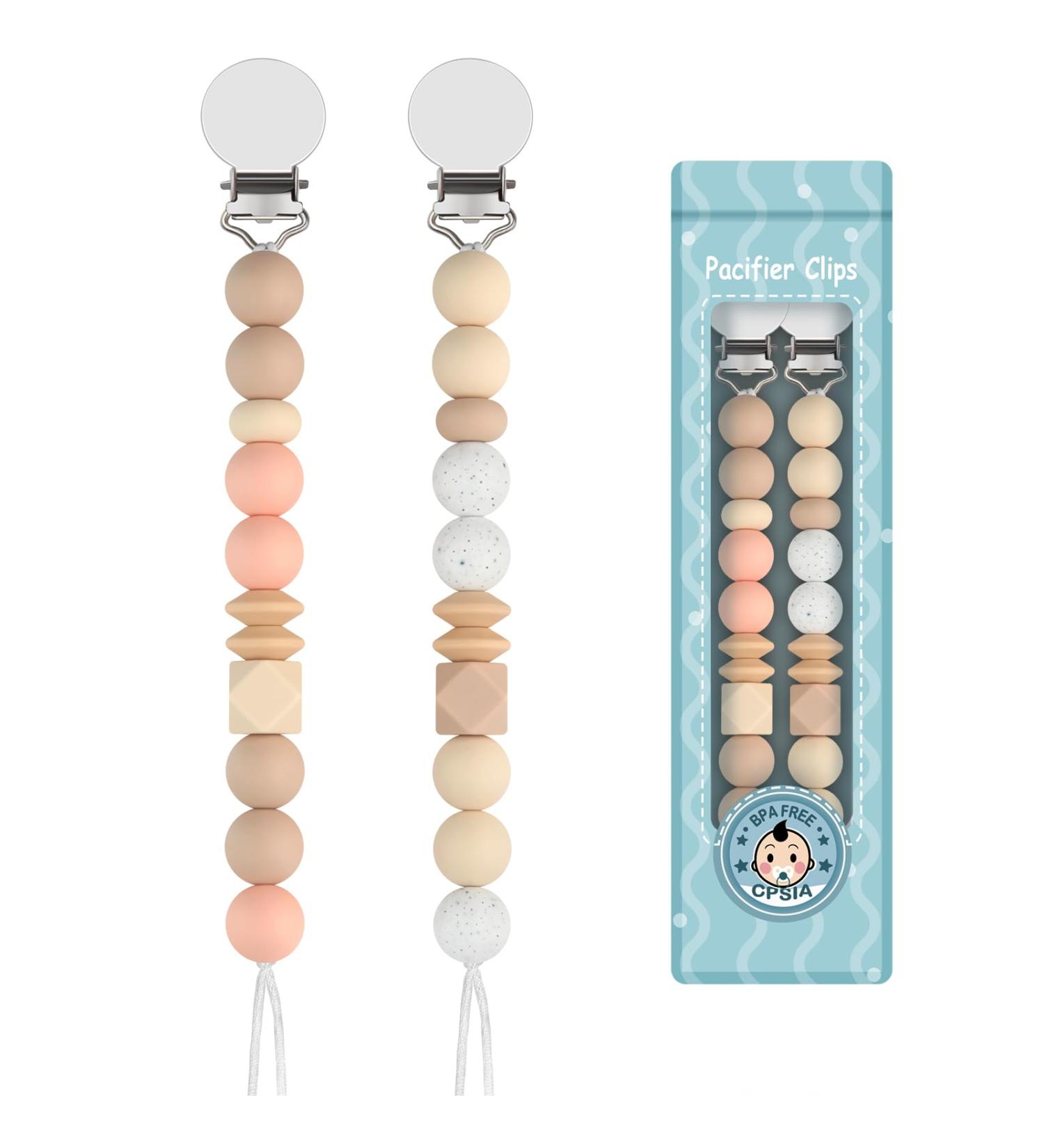 Buy Kowlone Silicone Pacifier Chain for Girls - 2-Pack (Beige & Oatmeal) | Dummy Clips & Holder for Baby Showers - Buy Online on SooperMarket.com
