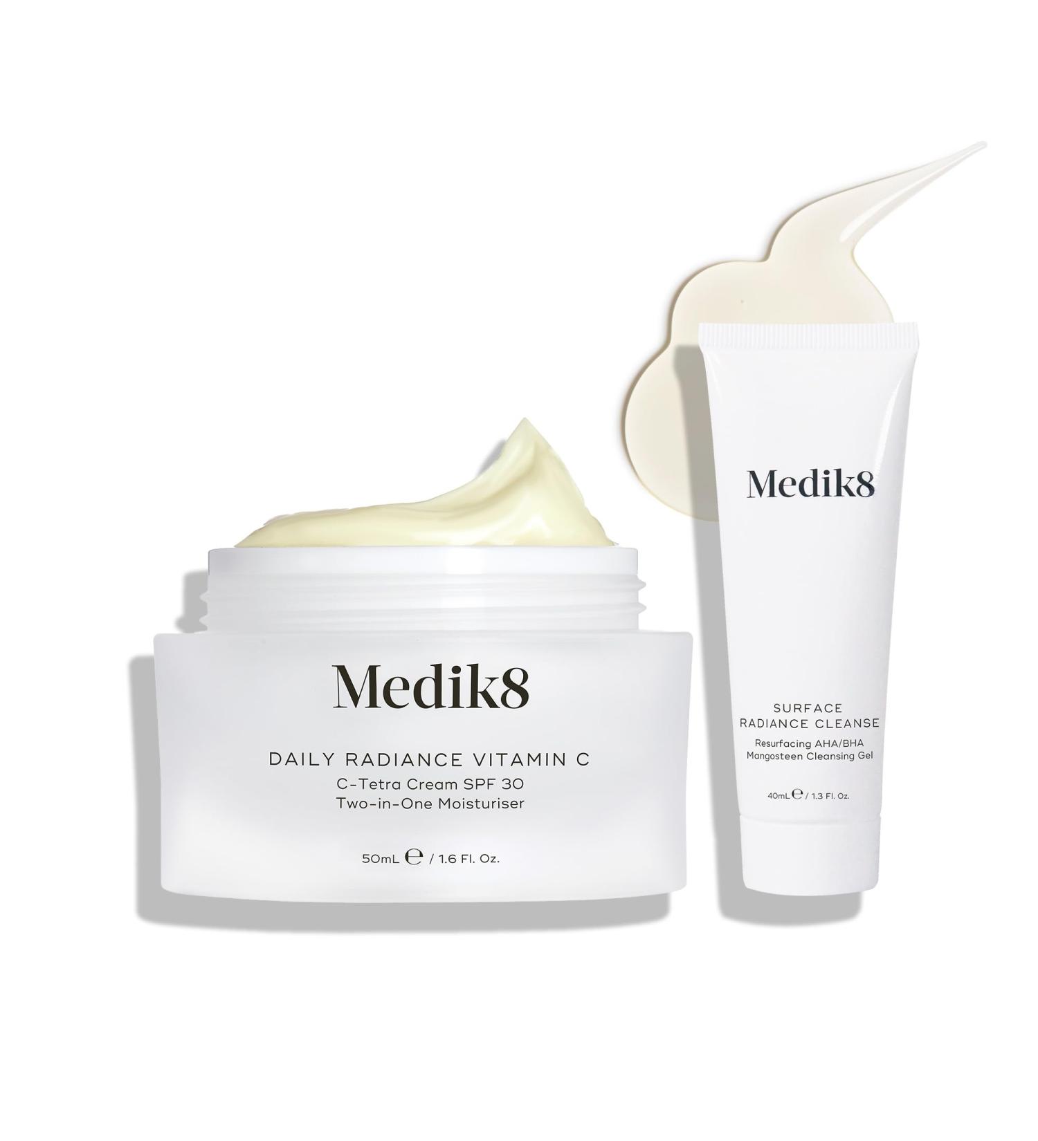 Medik8 Cleanse & Shield Skincare Duo: Daily Radiance Vitamin C Cream & Surface Radiance Cleanse - Buy Online on SooperMarket.com