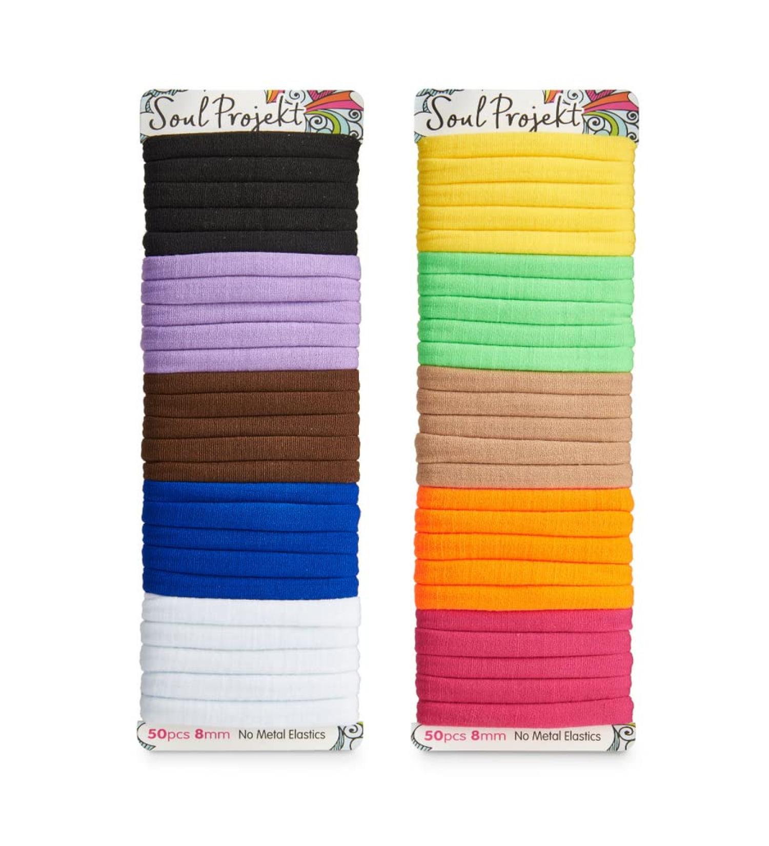 Soul Project Hair Ties - 50 Pack No Metal Elastic Bands for All Hair Types Perfect for Ponytails Buns School Gym & Work | Multi-Color 8mm Hair Accessories for Girls & Women - Buy Online on SooperMarket.com