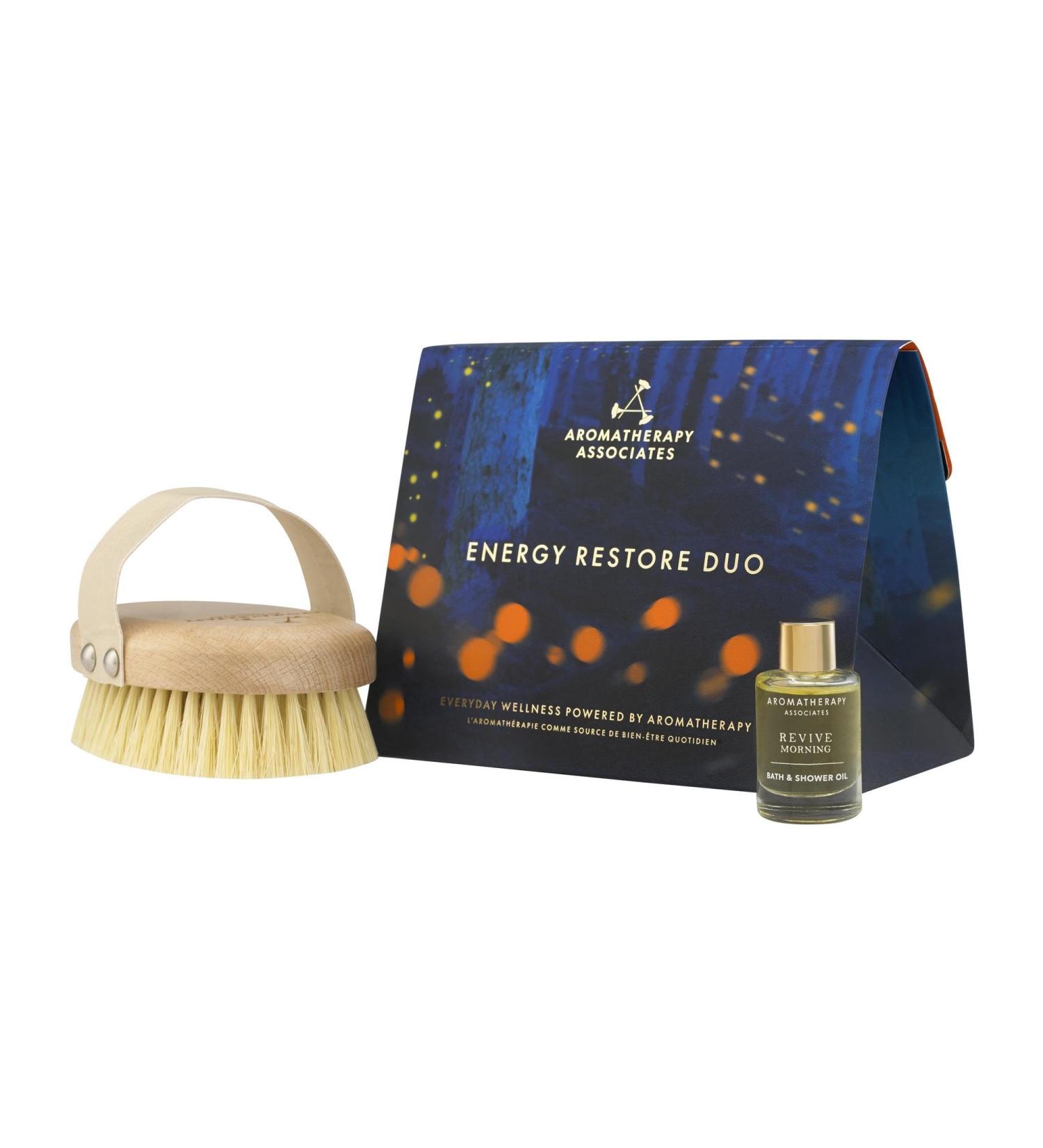 Aromatherapy Associates Energy Restore Duo - Revive Bath & Shower Oil & Body Brush Set | Premium Essential Oils for Relaxation - Buy Online on SooperMarket.com