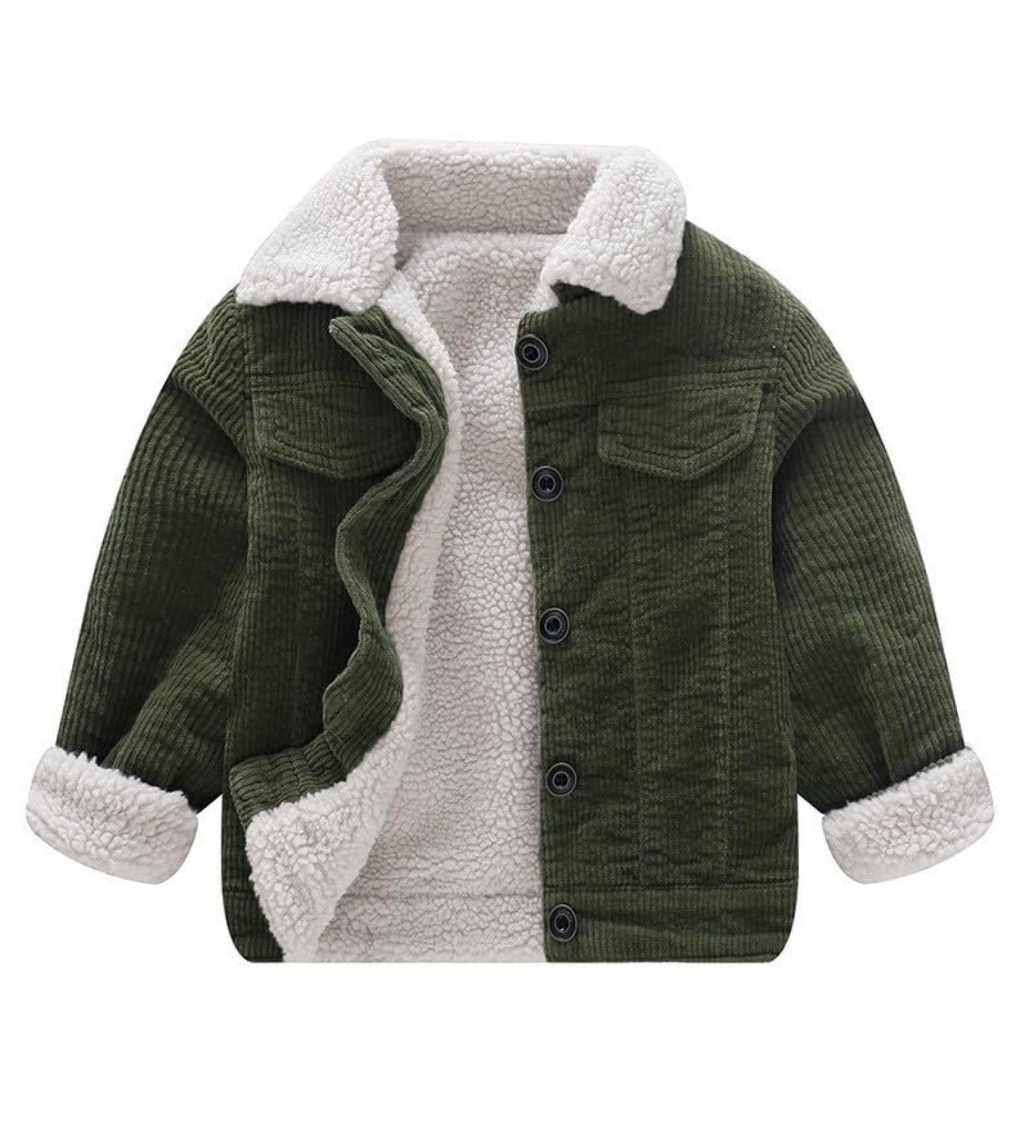 Volunboy Toddler Corduroy Sherpa Jacket | Button Down Warm Coat for Baby Boys/Girls - Green (12 Months) - Buy Online on SooperMarket.com