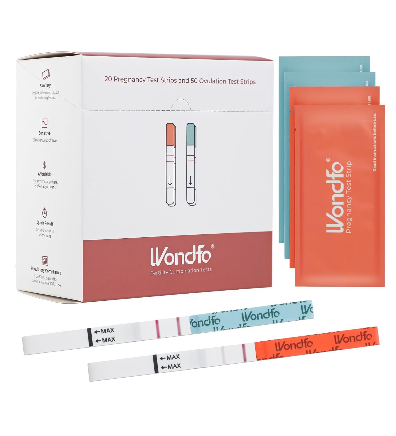 Wondfo 50 Ovulation Test Strips and 20 Pregnancy Test Strips Combo Kit - Fertility Test, 5MM Wide - Buy Online on SooperMarket.com